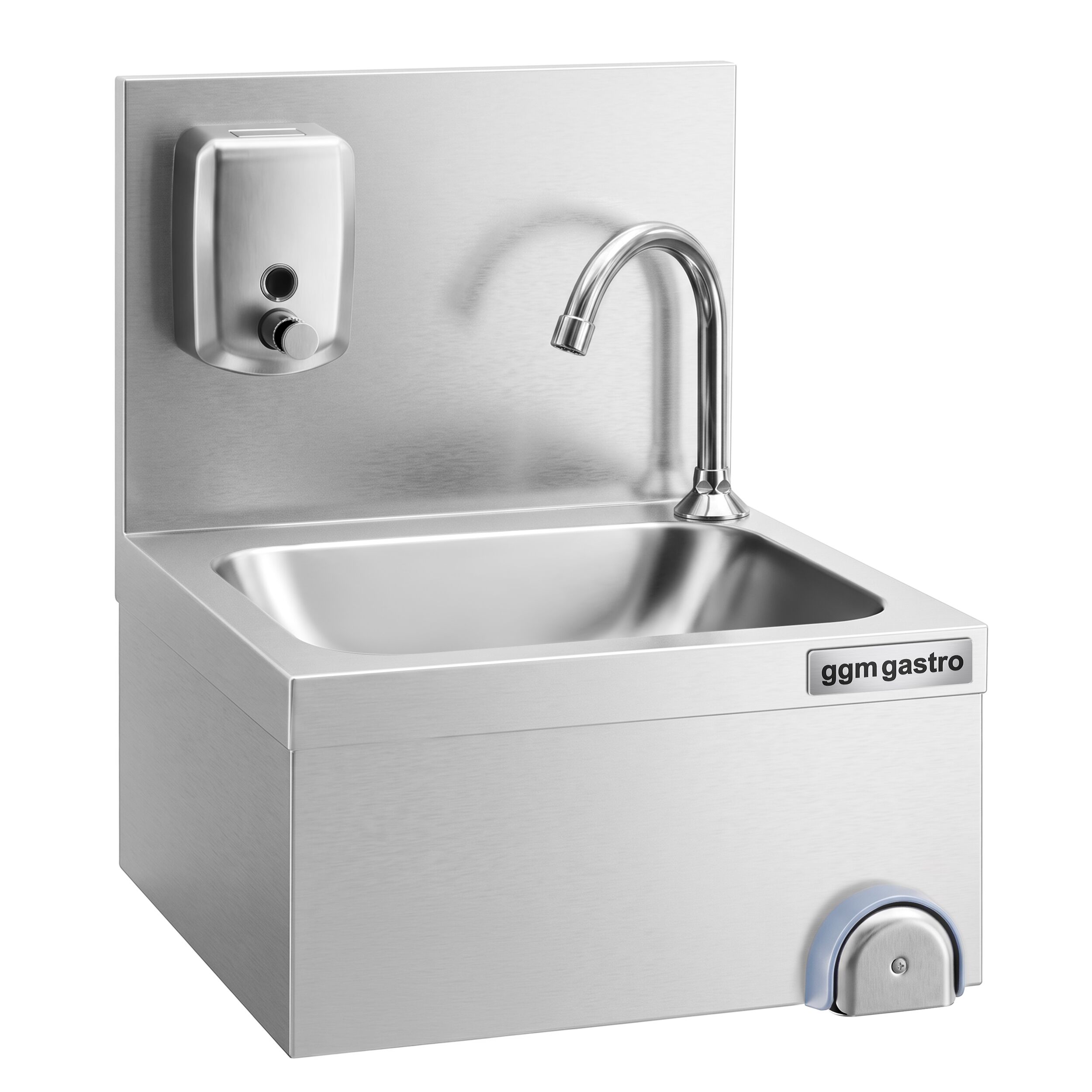 Hand washbasin – with tap, soap dispenser, knee-operated control and high rim