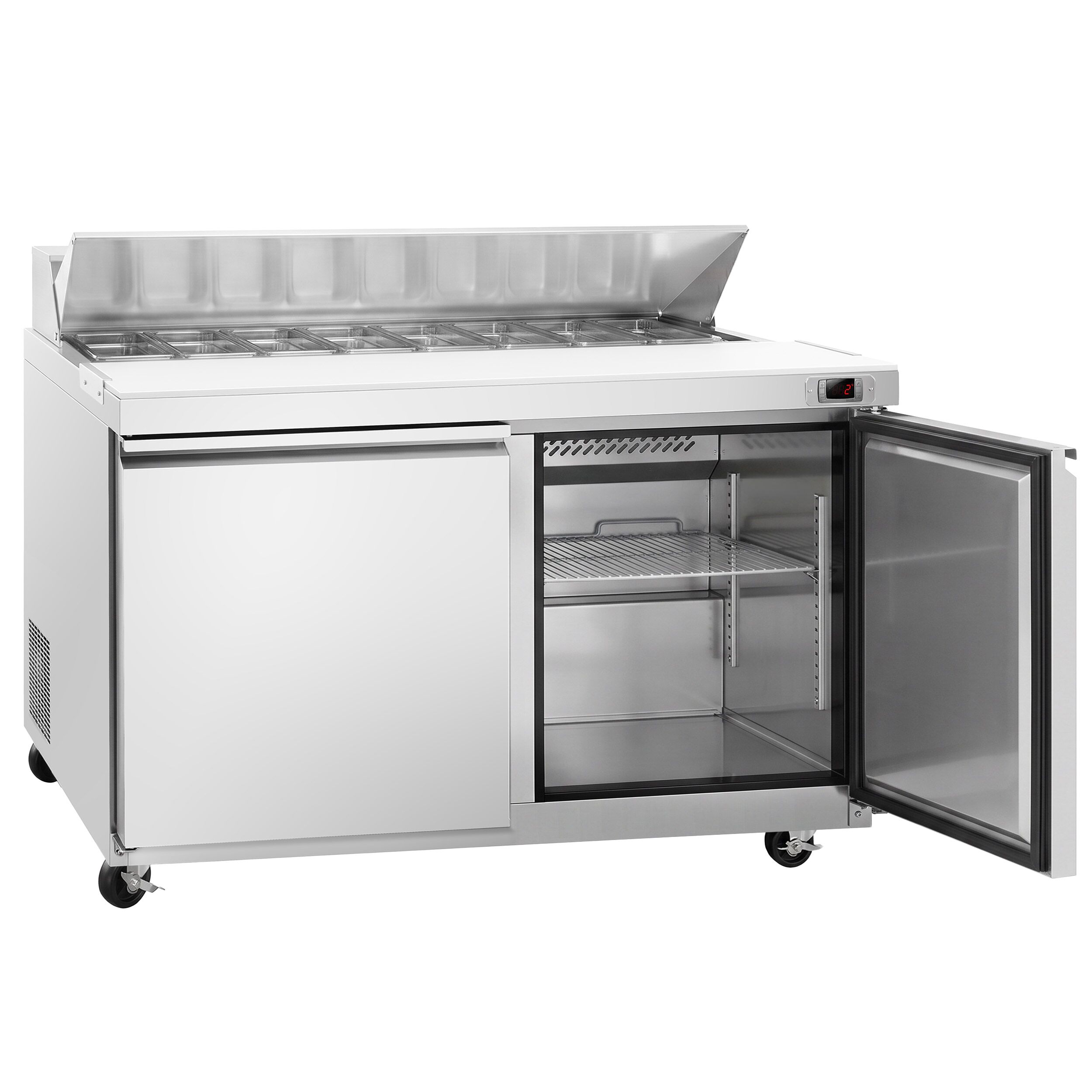 Commercial Saladette Counter American Style PREMIUM - 1555mm - 1670L - 2 doors - open top for 16 x GN 1/6 & stainless steel hinged lid - incl. 16x GN 1/6 pans