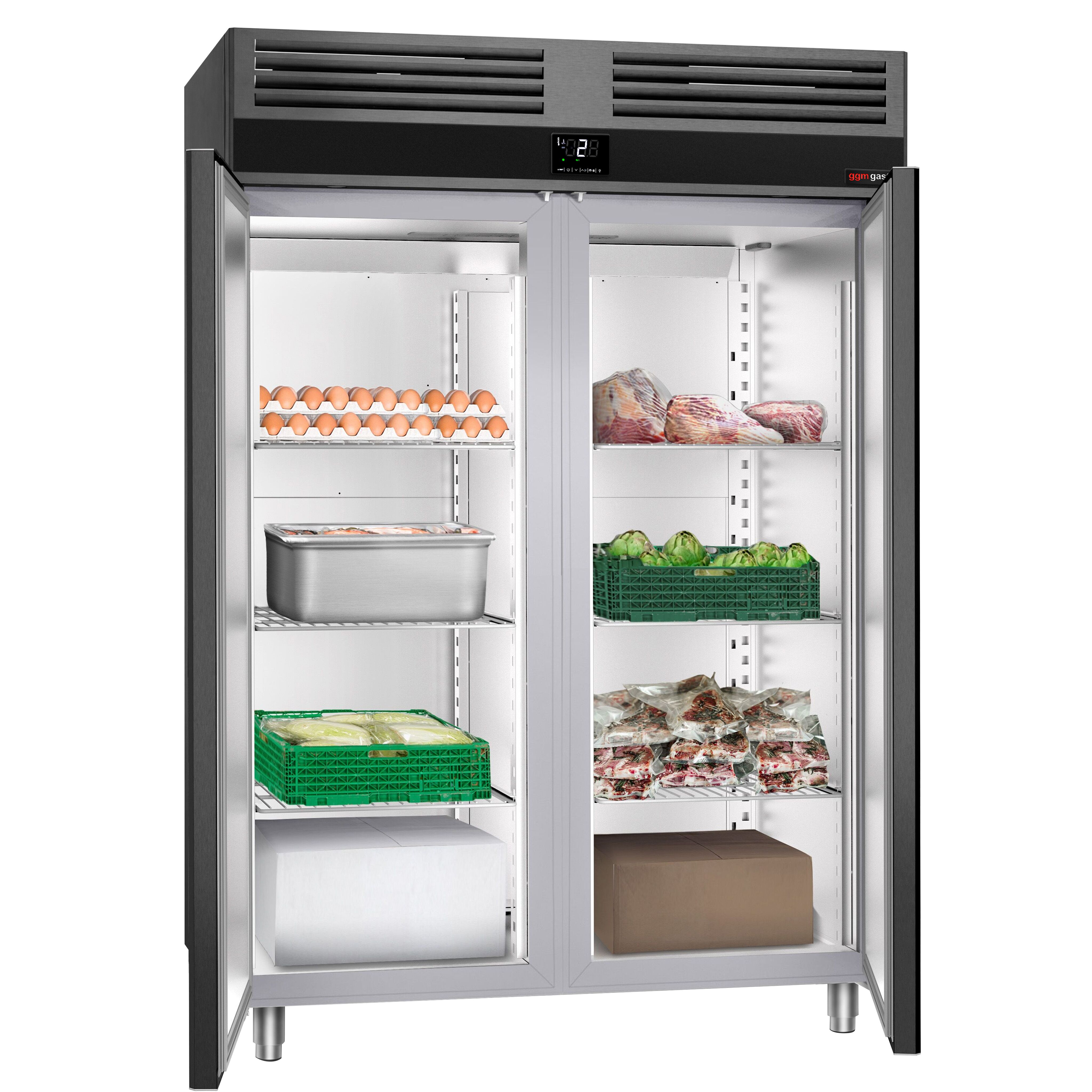 Armoire réfrigérée positive Inox AISI 304 PREMIUM - GN 2/1 - 1400 L - avec 2 portes - Anthracite