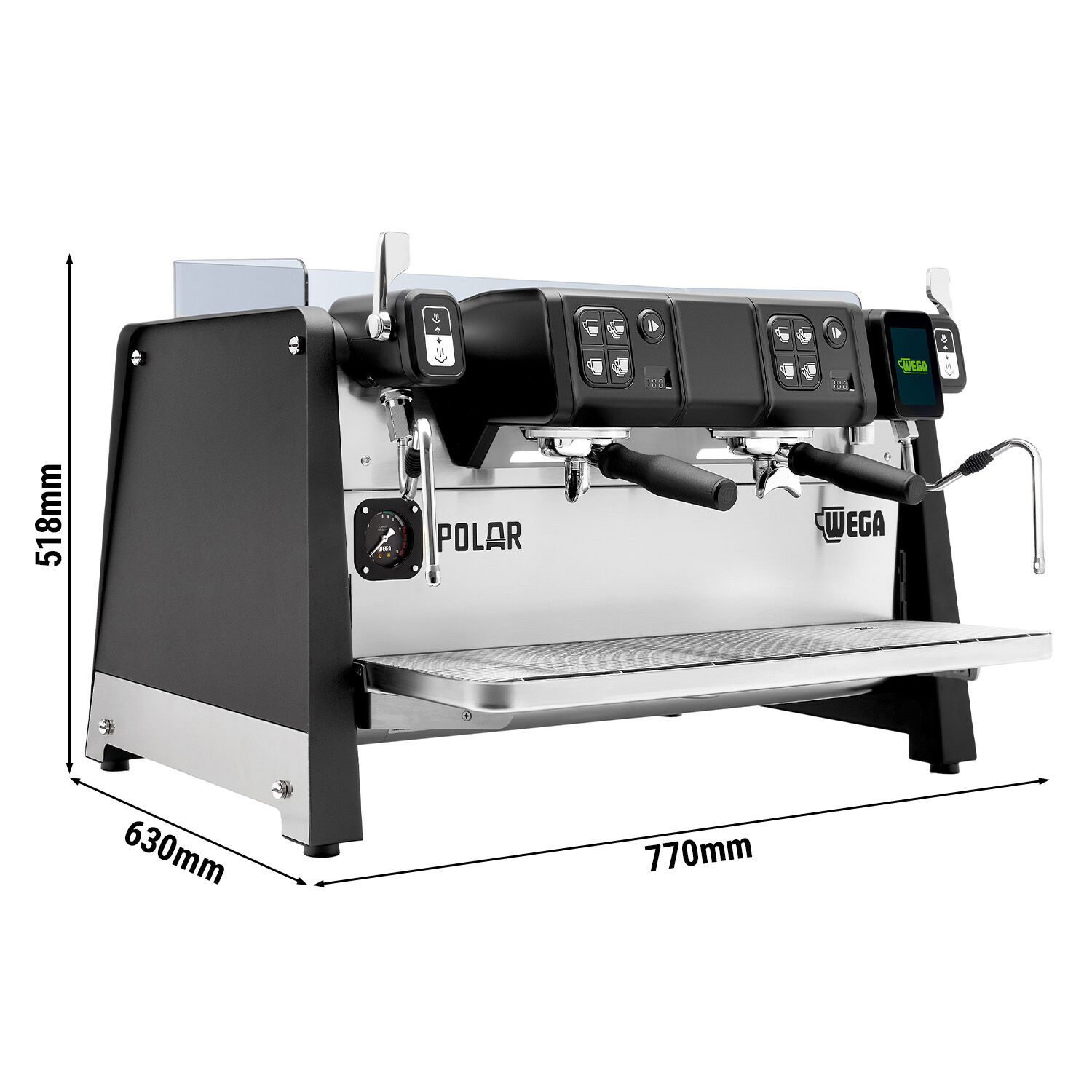 WEGA | Polar - Siebträgermaschine - 2 Gruppig - 5,2 kW - mit Shot Counter - Touch - Schwarz