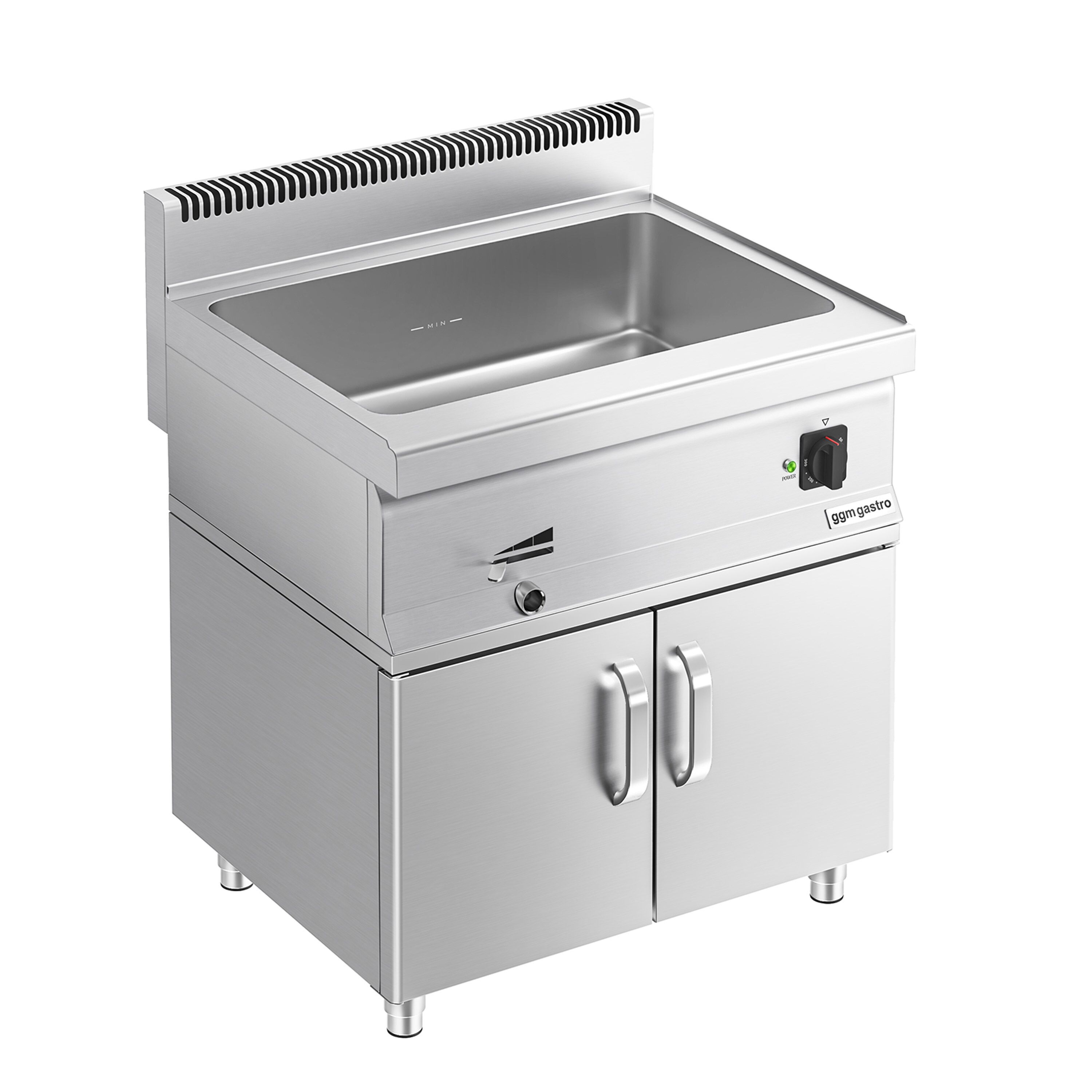 Bain-marie électrique – 2,4 kW – 2 × GN 1/1 ou 4 × GN 1/2 – avec soubassement incluant 2 portes