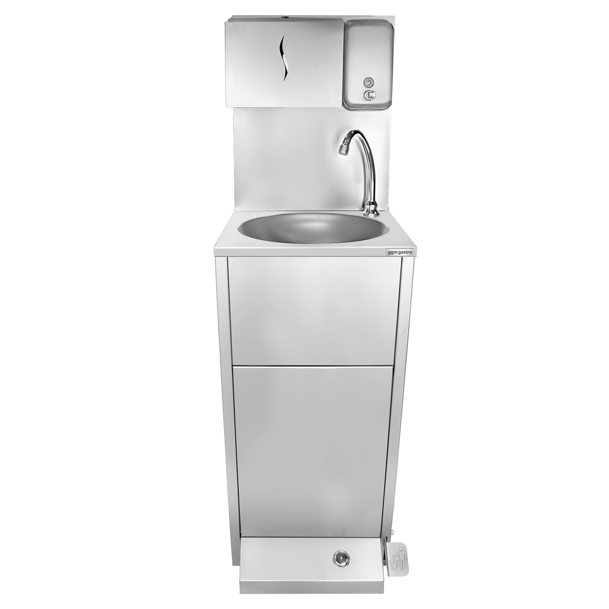 Lave-mains - Acier inoxydable - avec commande au pied, distributeur de savon & distributeur d’essuie-mains papier