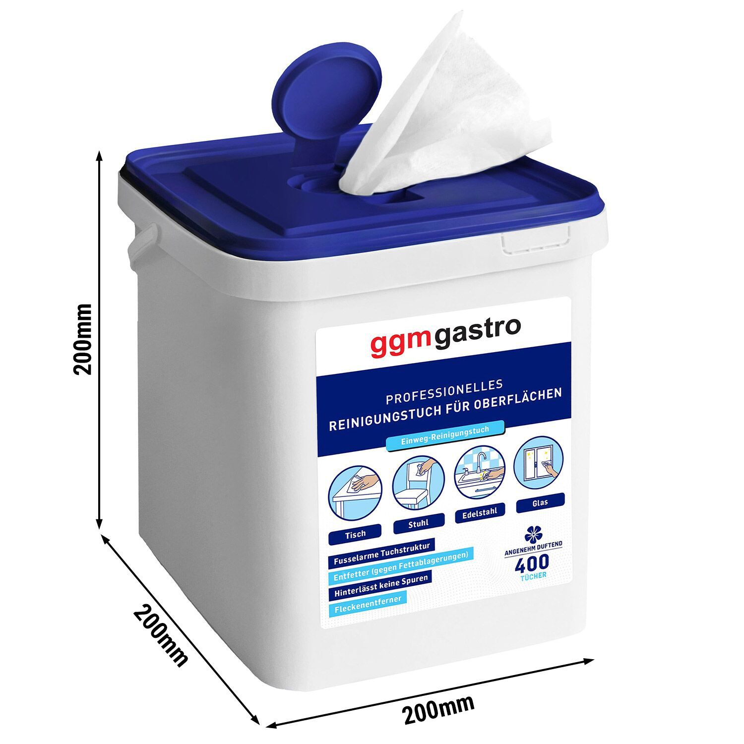 Lingettes nettoyantes & multi-usages pour surfaces - 1600lingettes - Dégraissant & sans traces - incl. 4 distributeurs réutilisables avec couvercle