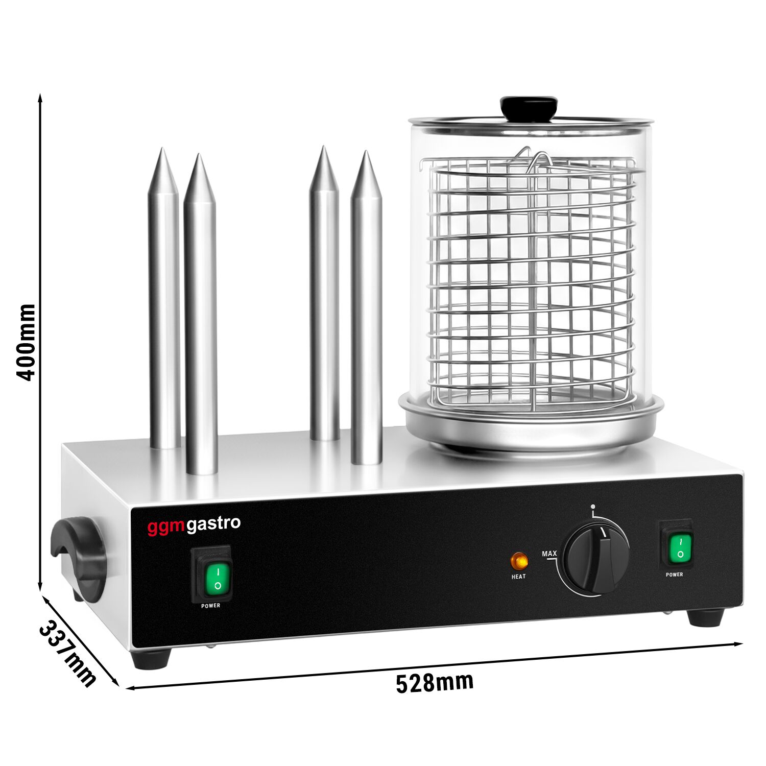 Urządzenie do hot-dogów - 1,1kW - z 4 bolcami do bułek