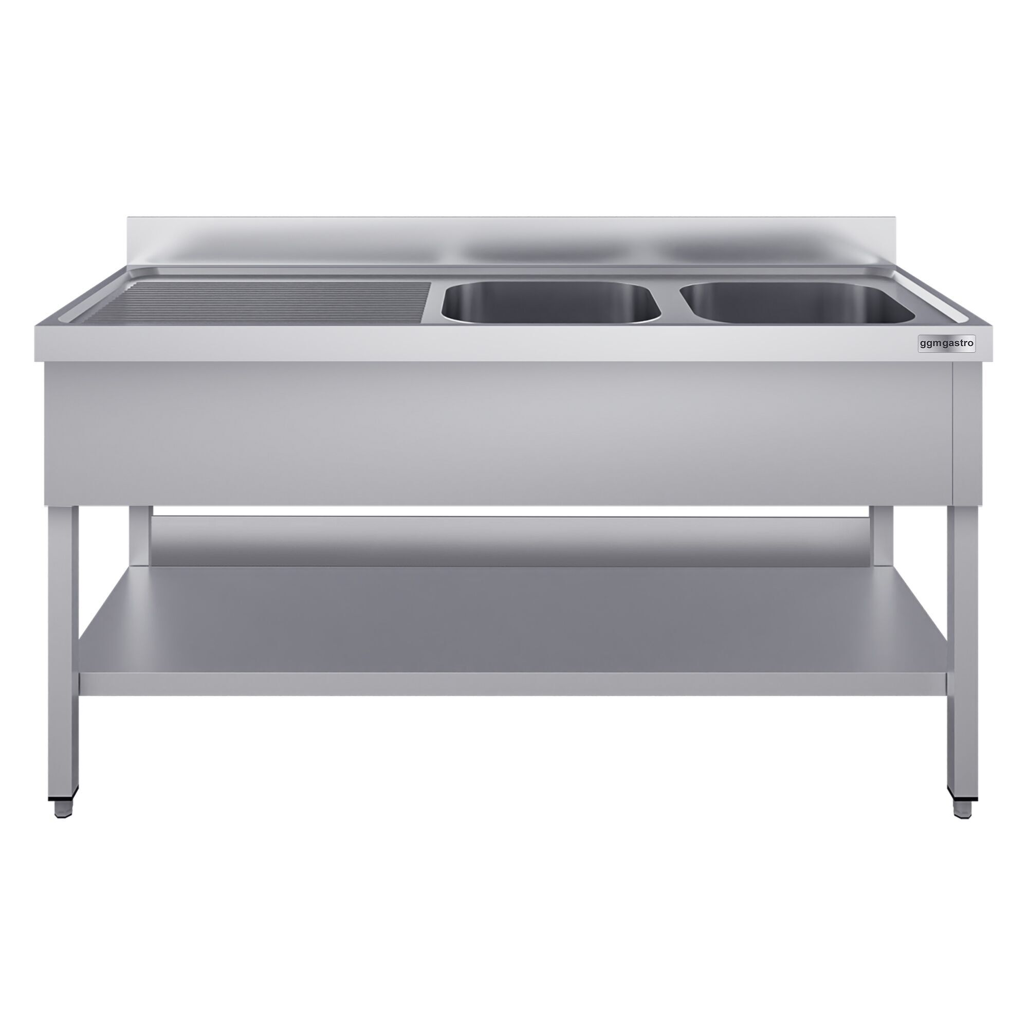 Plonge en inox ECO - 1400x700mm - avec étagère basse - 2 bacs à droite