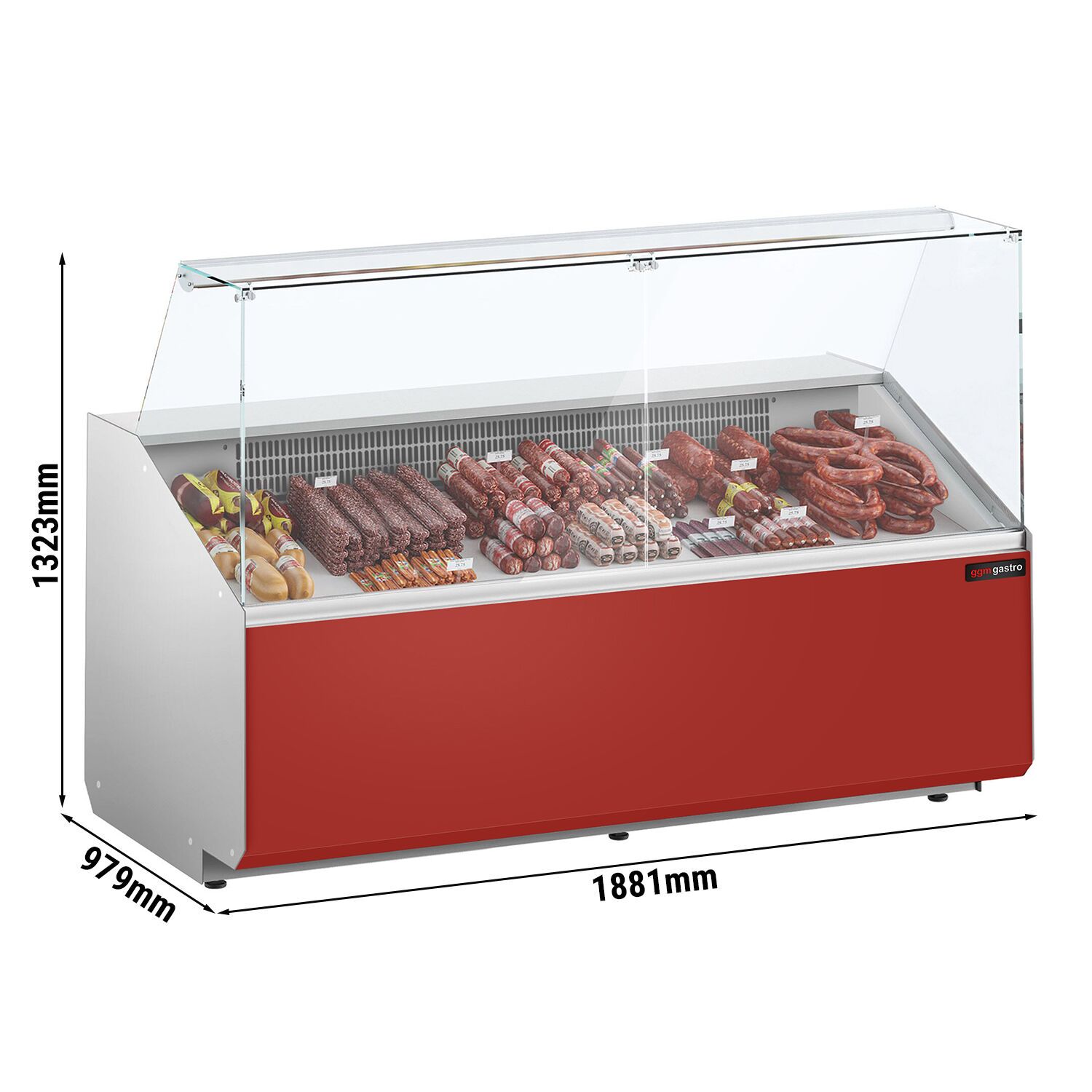Serve Over Counter - 1881x979mm - double glazing - front panel red - capacity 387 litres