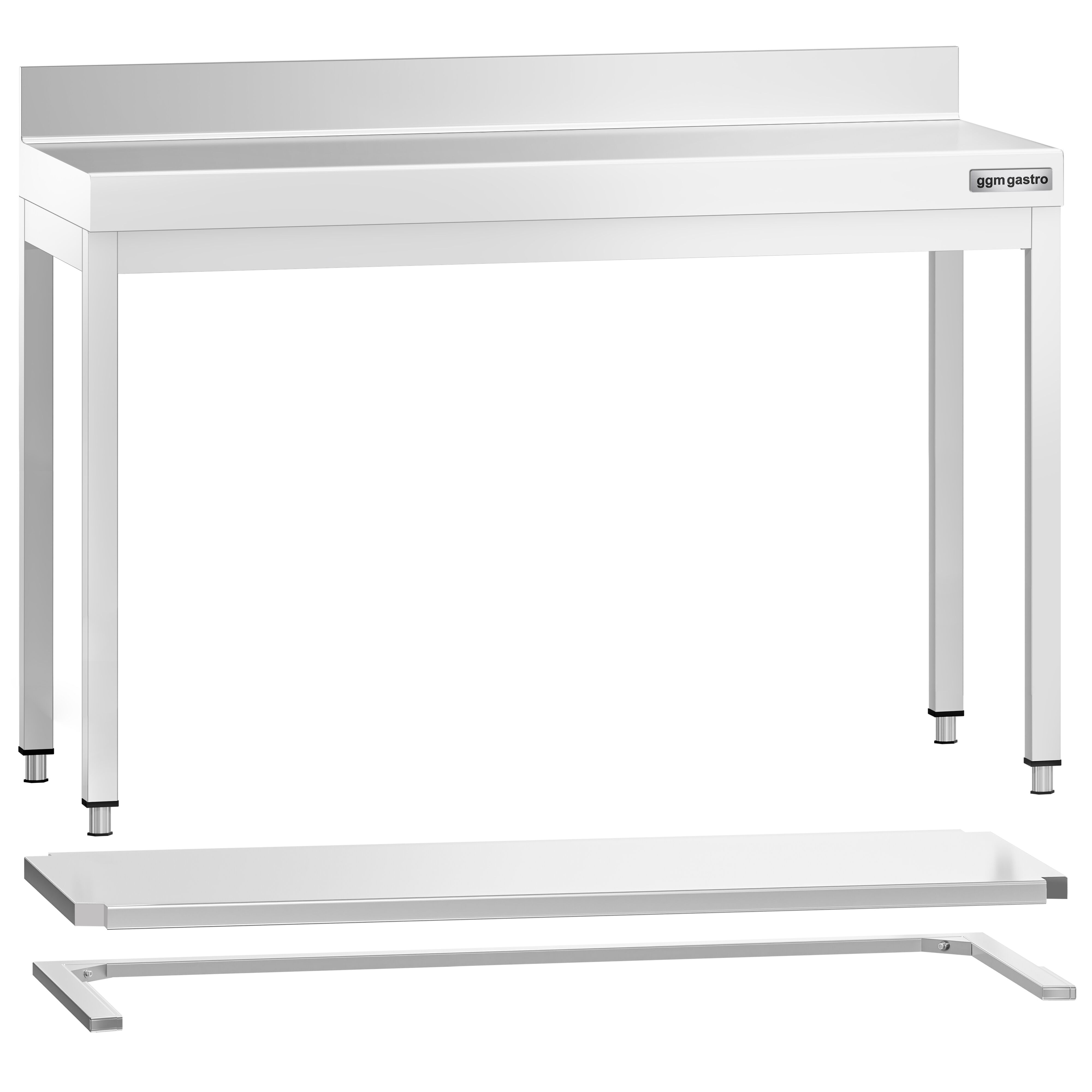 Table de travail inox PREMIUM - 1200 x 700 mm - avec tablette inférieure, Dosseret & Renforts