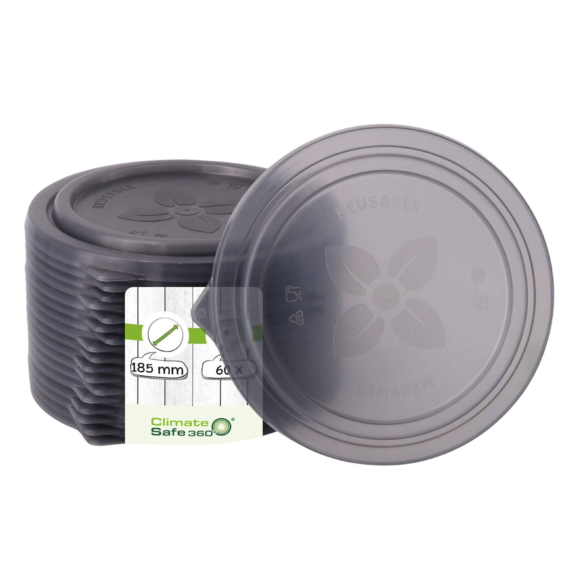 (60 pcs) Couvercle réutilisable - 190x190mm - Gris - compatible avec couvercles pour bols Ø185mm