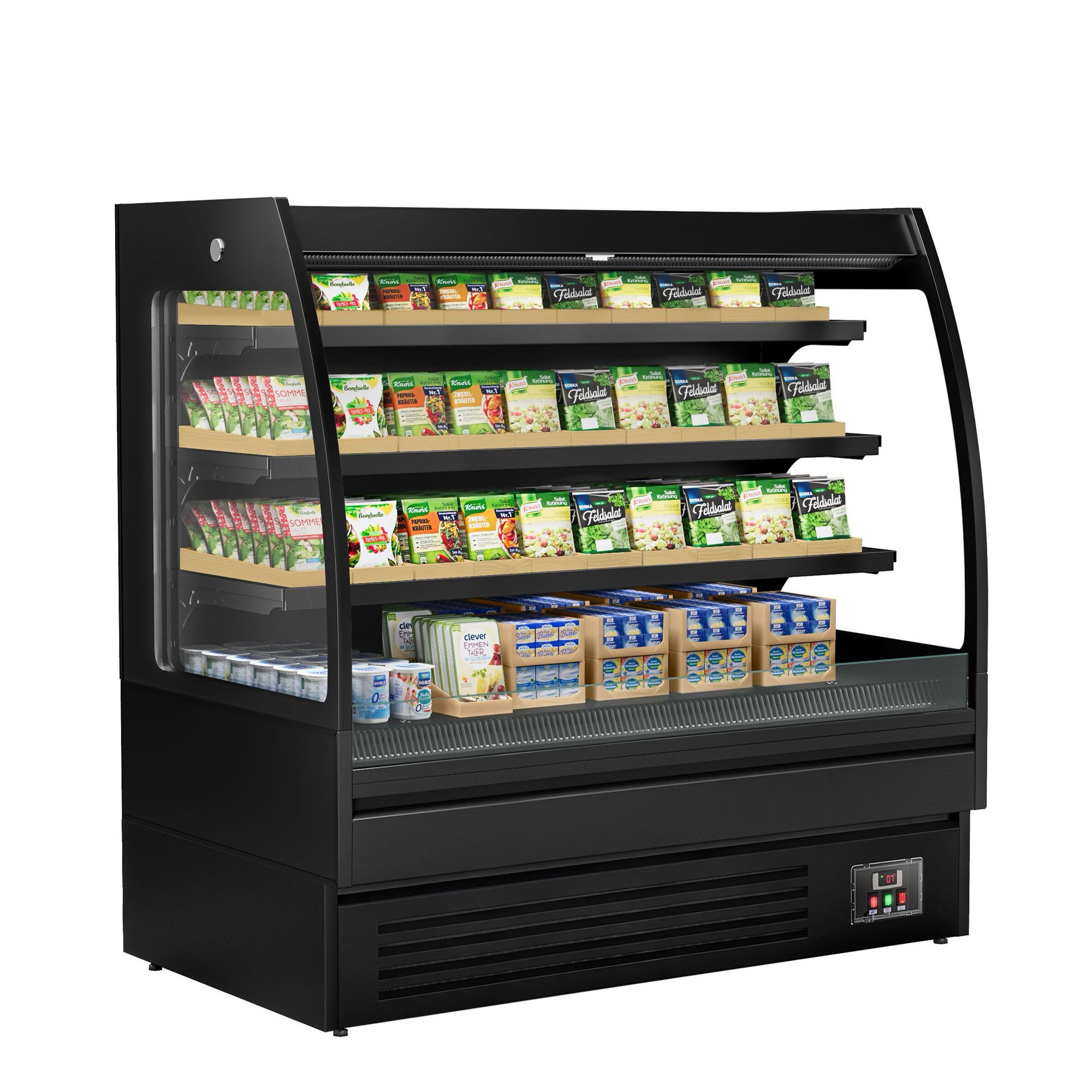Vitrine murale réfrigérée - Libre-service - 1500mm - 480L - avec 3 étagères - arrière fermé - Noir