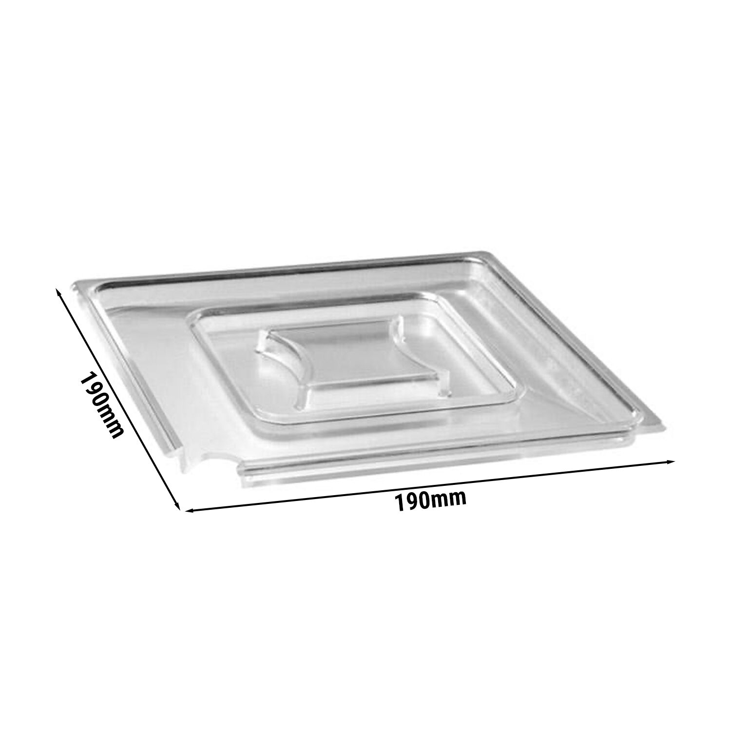 (6 pcs) Couvercle (FLOAT) - Avec encoche pour cuillère - Acrylique - 190x190x15mm - transparent - compatible avec 83916#6 & 83917#6 | Lot de 6 couvercles