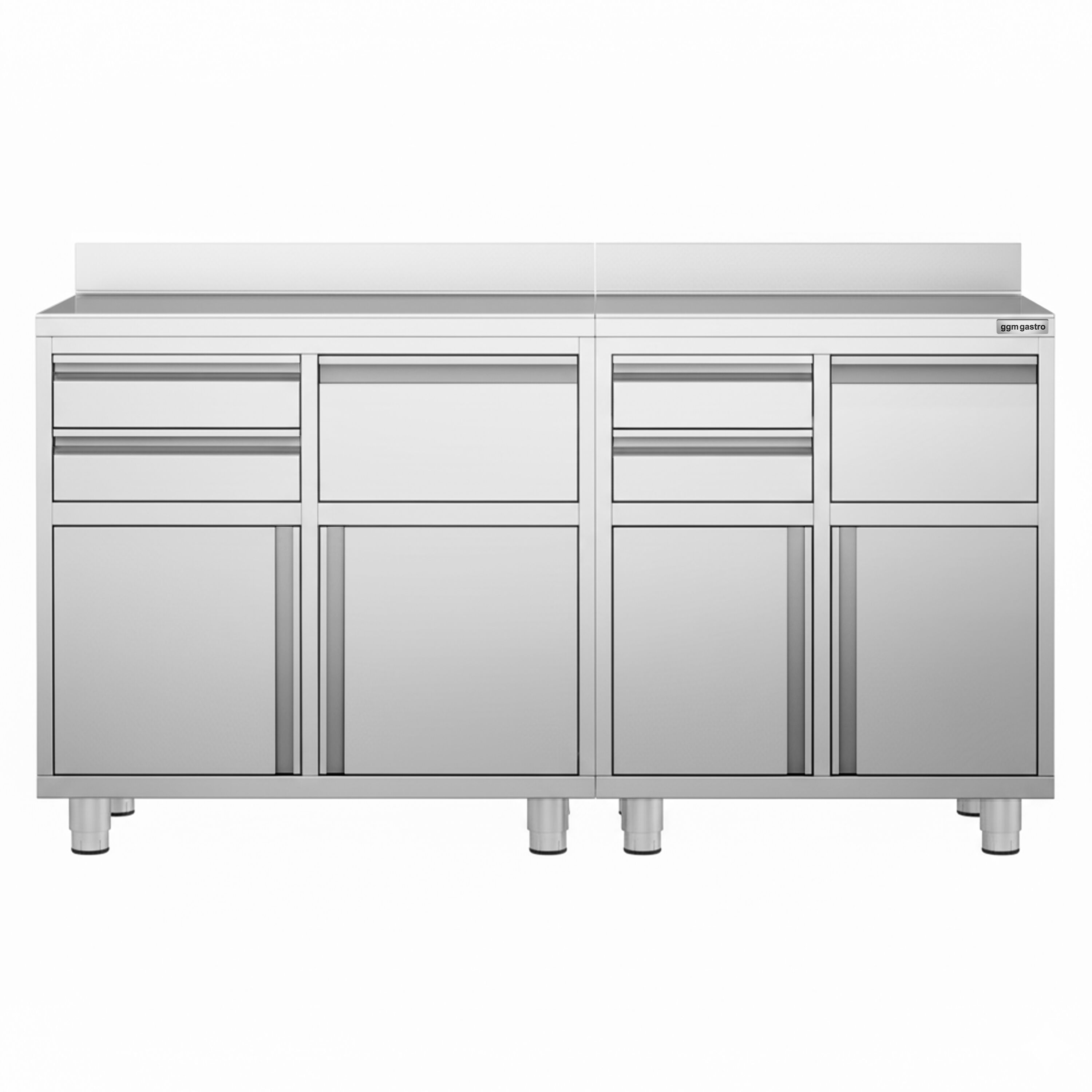 Armoire de travail pour machine à café filtre - 1800x600mm - avec dosseret - 4 tiroirs, 2 portes battantes