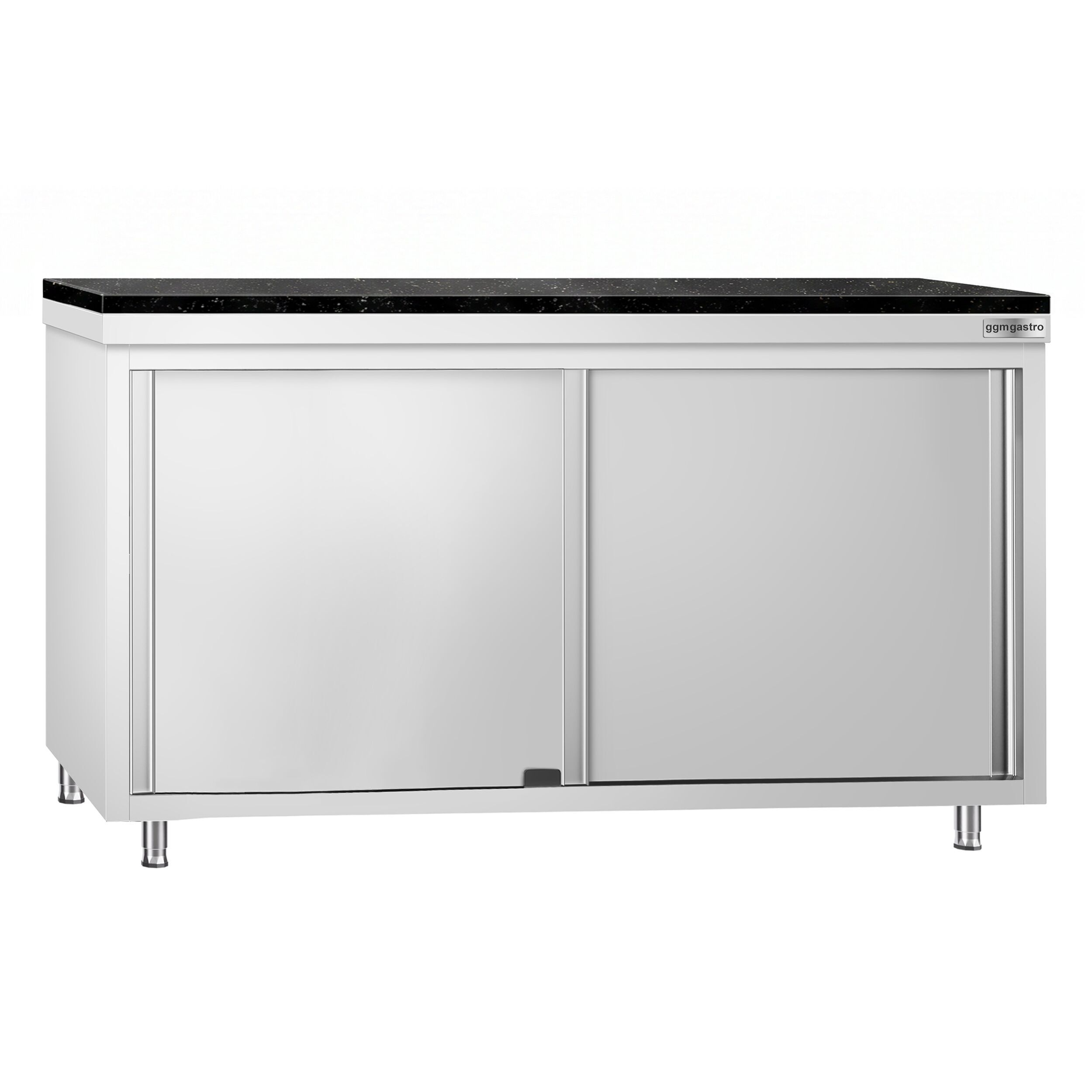 Roestvrijstalen werkkast PREMIUM - 1600 x 600 mm - met doorgeefluik - incl. granieten werkblad