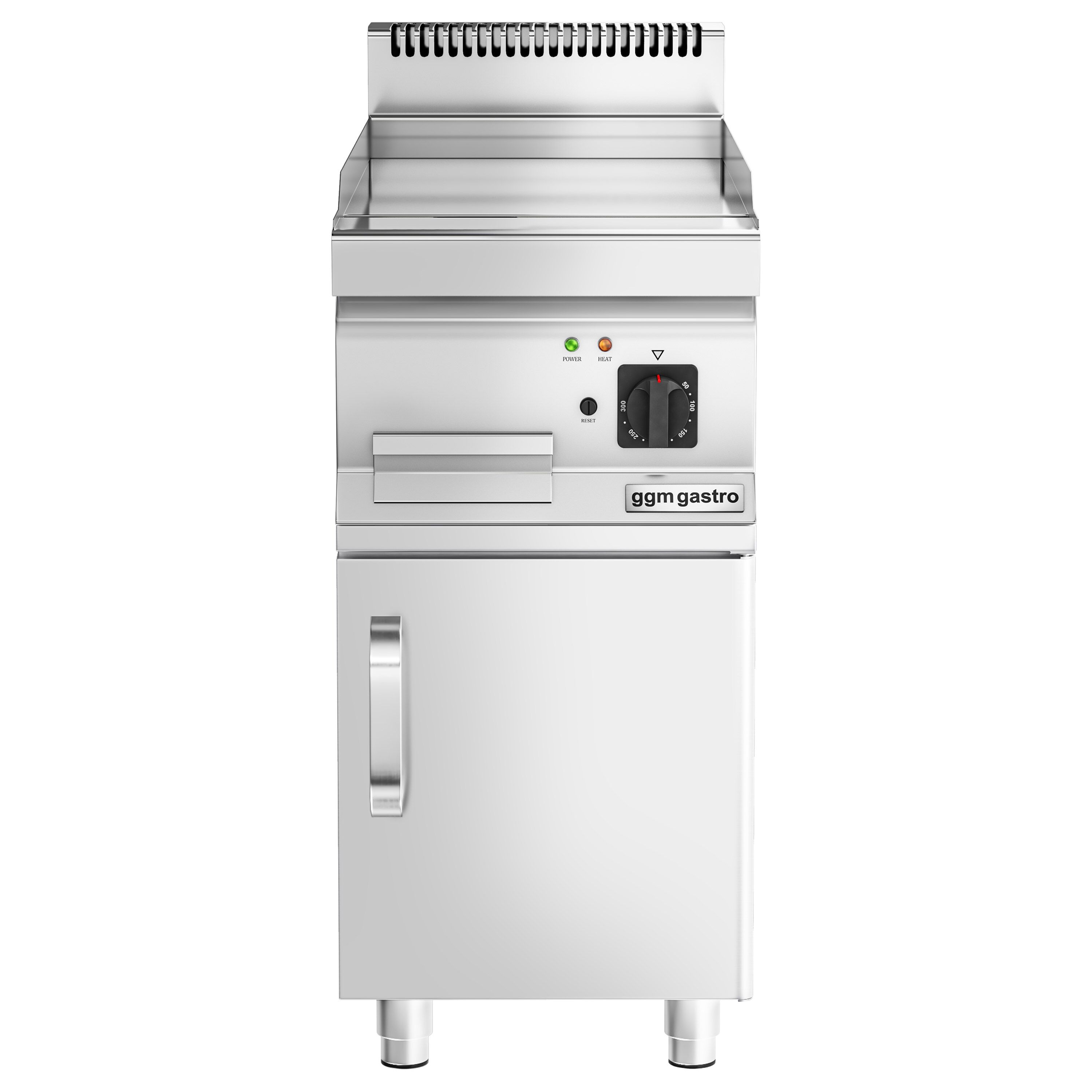 Plancha électrique - plaque chromée dure - 4,5 kW - Lisse - Surface de cuisson : 395x500mm - incl. soubassement avec 1 porte