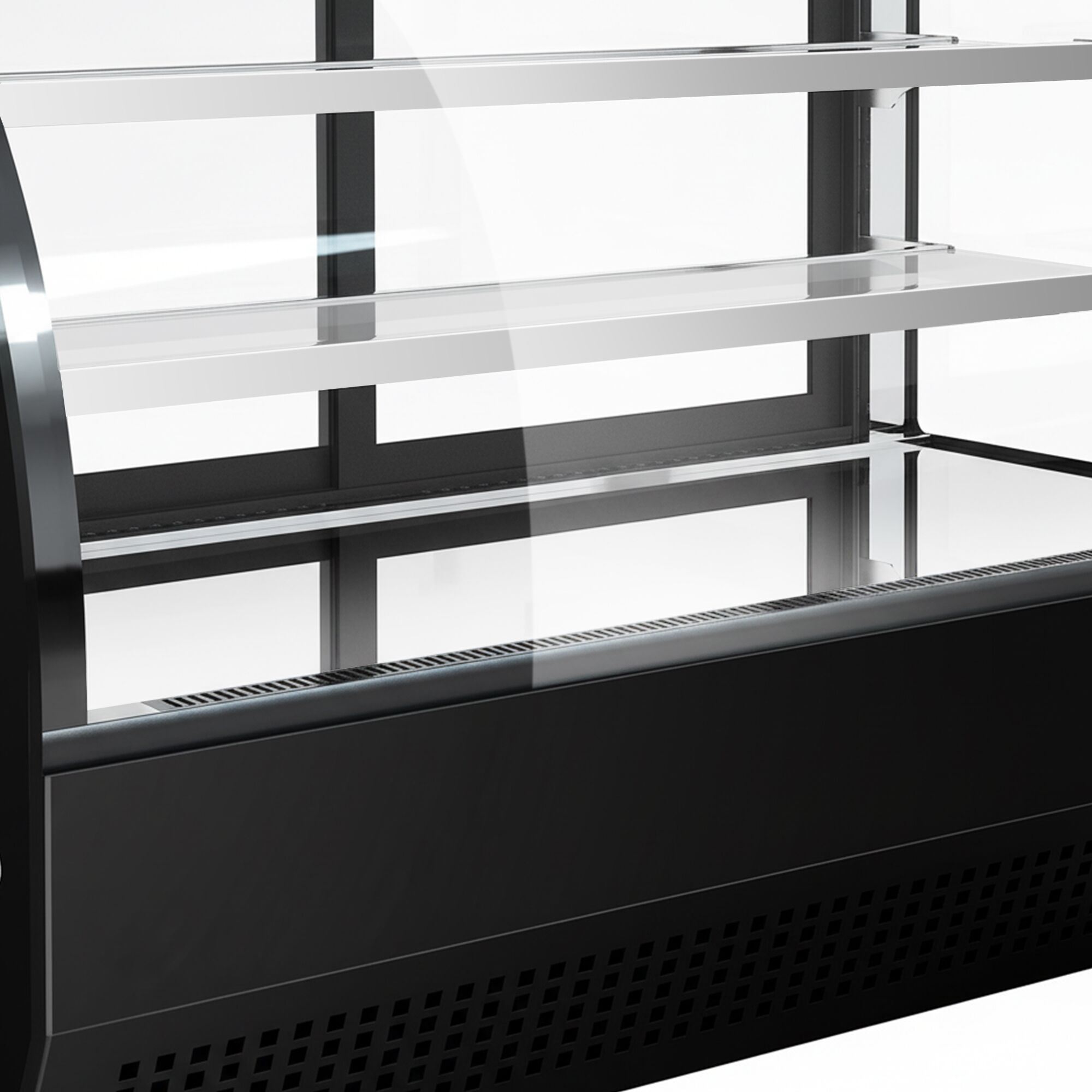 Vetrina refrigerata da banco - 160l - 900mm - Doppio vetro; 2 porte scorrevoli in vetro - vetro dritto - con 2 ripiani - 4 lati vetro; LED interni - Nero