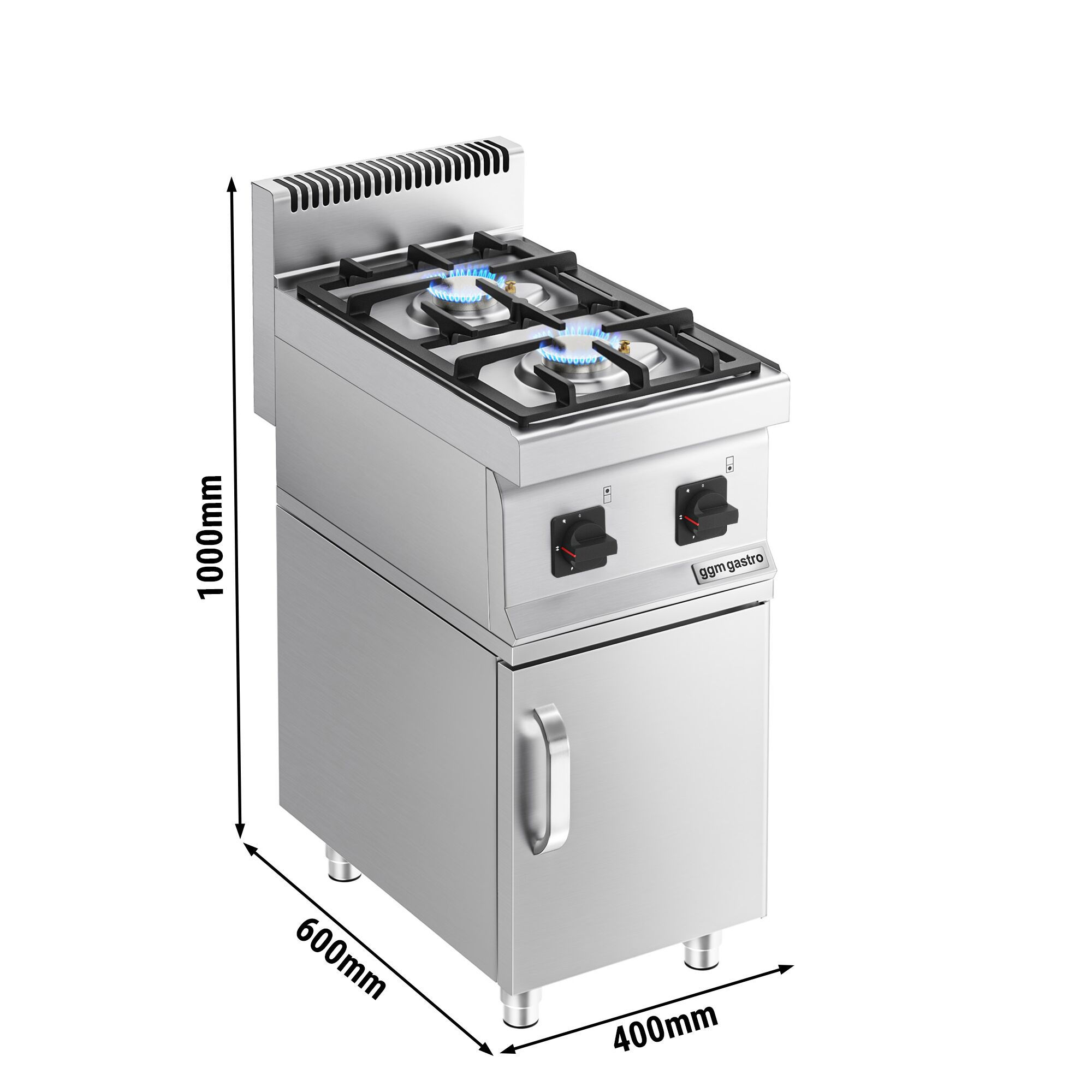 Fourneau à gaz – 7 kW – 2 brûleurs – avec soubassement avec 1 porte