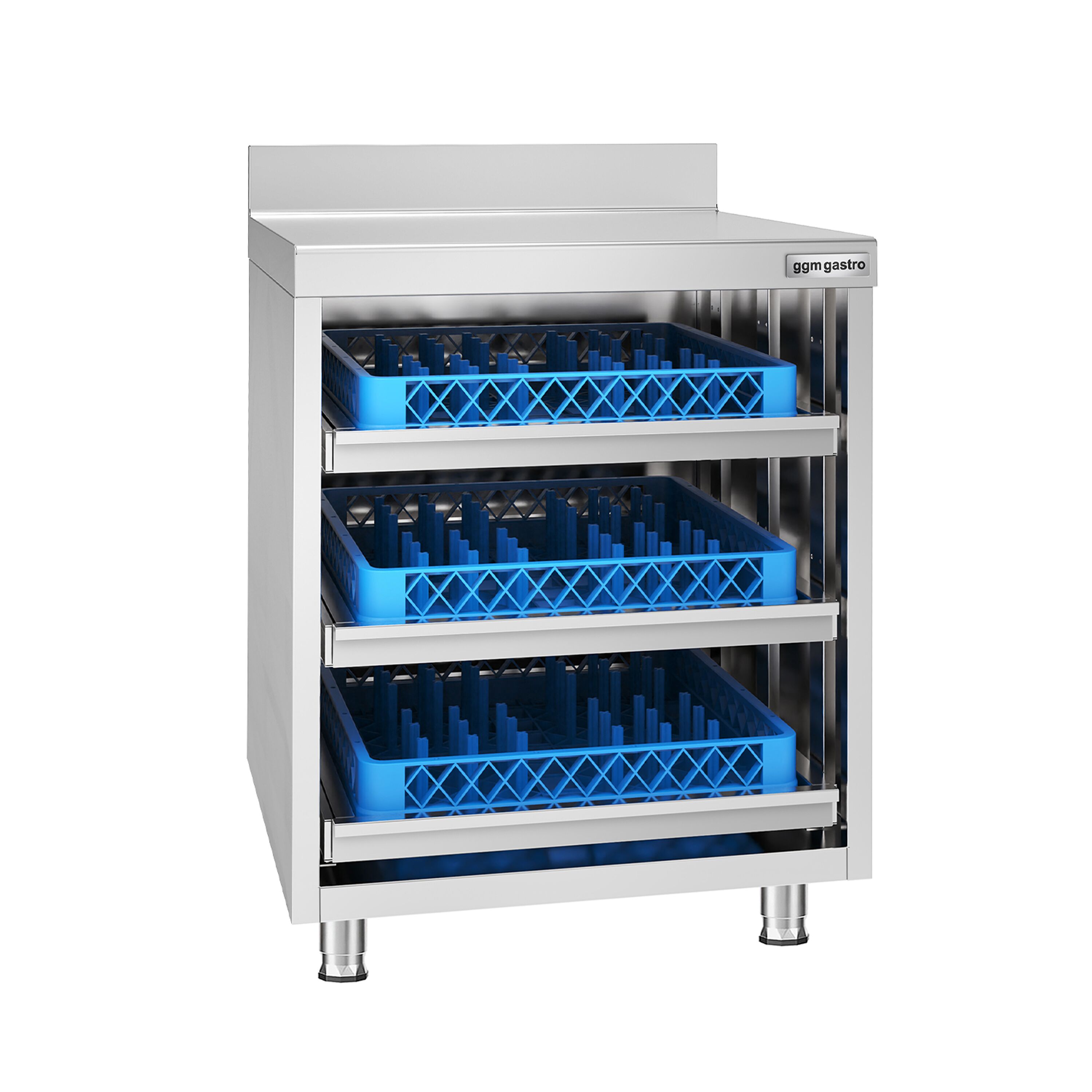 Szafka robocza ze stali nierdzewnej - 647x600mm - z 3 szufladami, z rantem