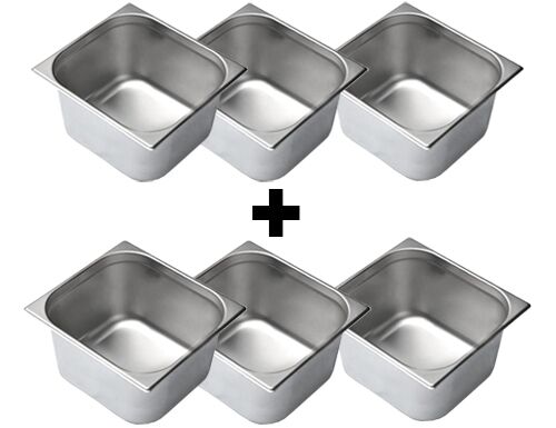 (6 pièces) Bac GN 2/3 en inox - Hauteur : 200 mm