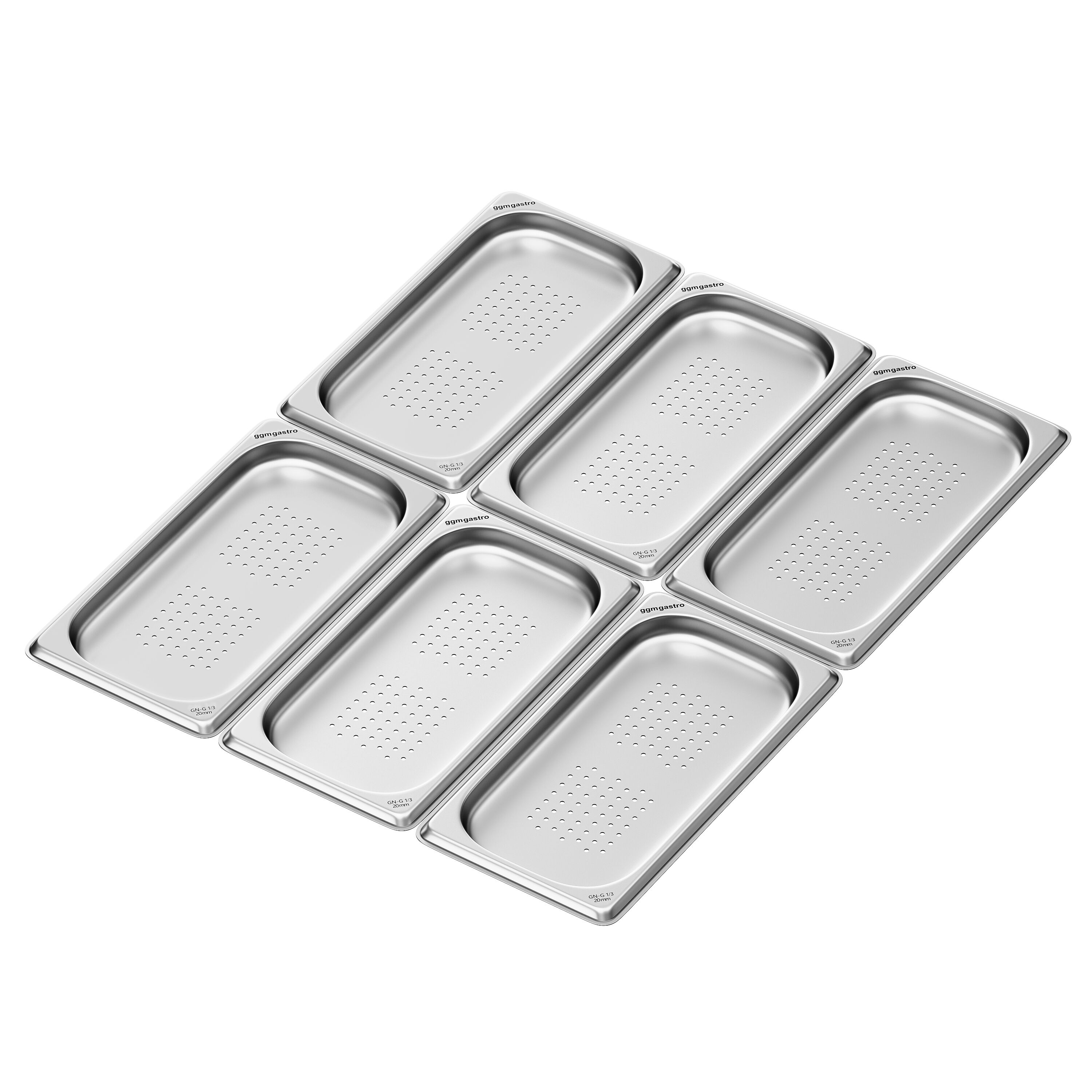 (6 pièces) Récipients en acier inoxydable GN 1/3 - perforés - hauteur : 20mm
