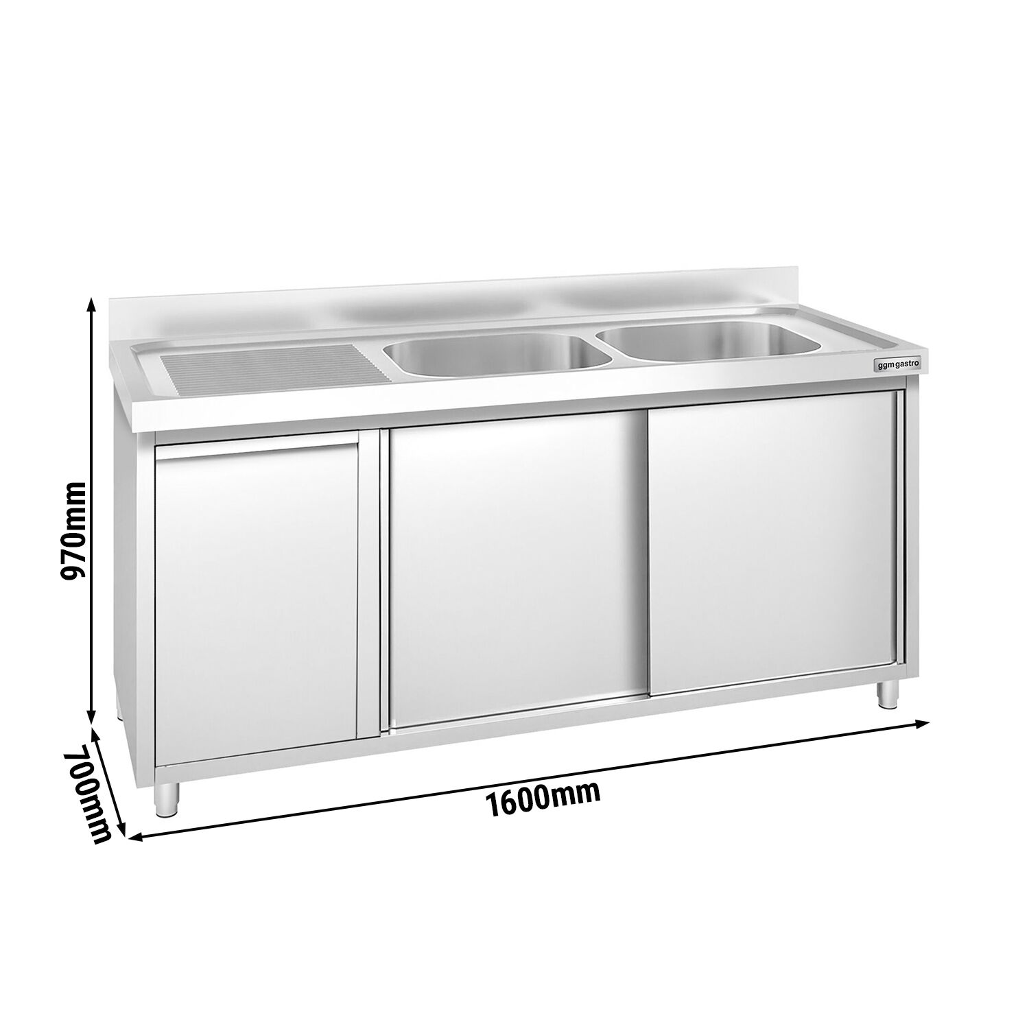 Meuble plonge PREMIUM - 1600x700mm - avec poubelle intégrée 2 bacs