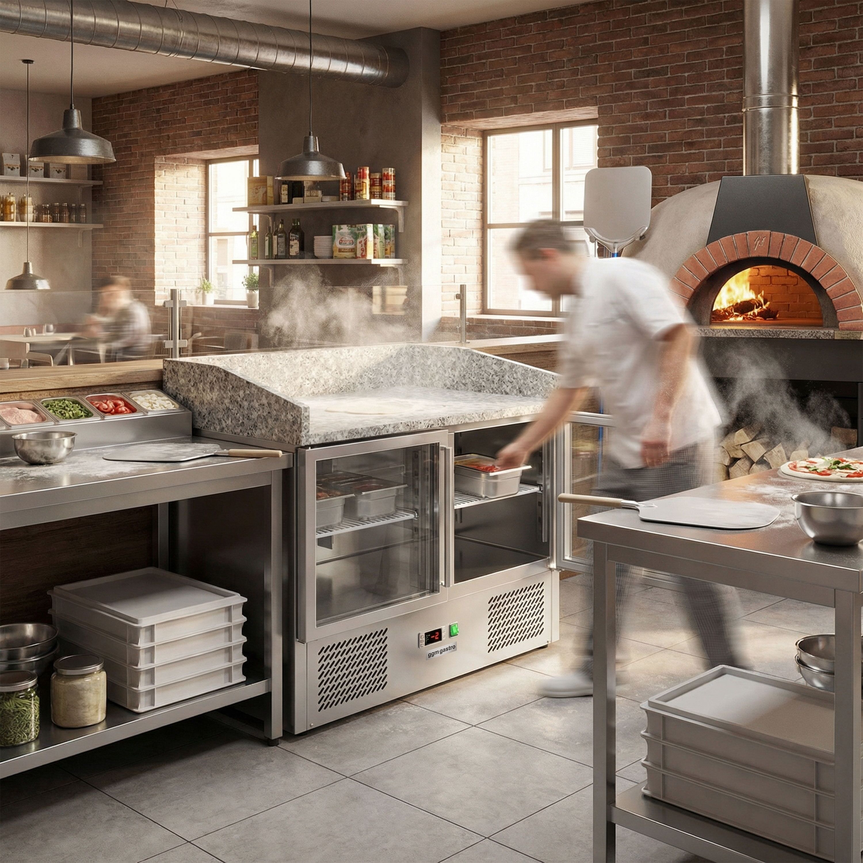 Table réfrigérée à pizza ECO - 935x700 mm - avec 2 portes vitrées
