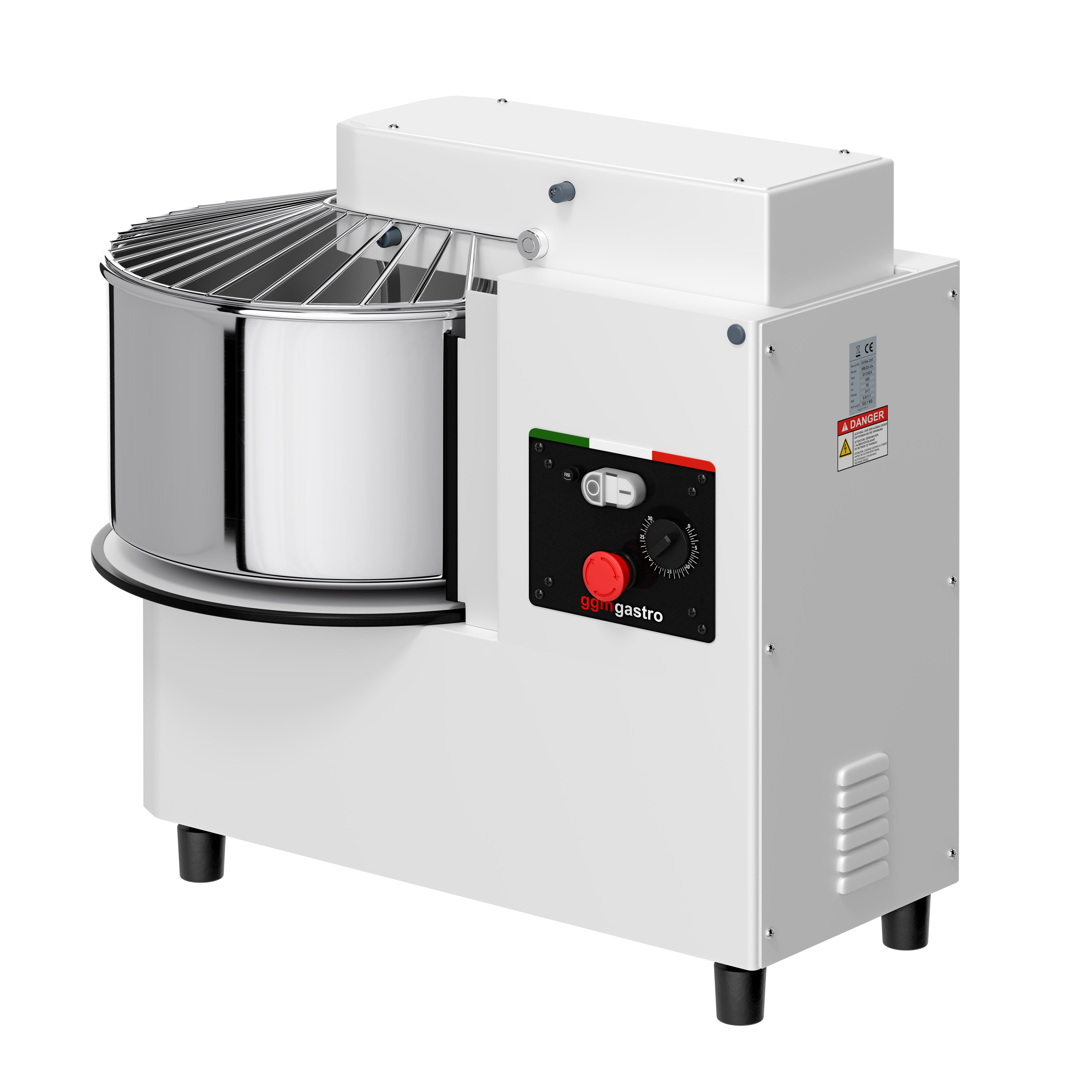 Pétrin à Pâte / Pétrin à spirale - 53 Litres / 44 kg - 1 Vitesse - Cuve Amovible & Tête Relevable - Fonction Minuterie