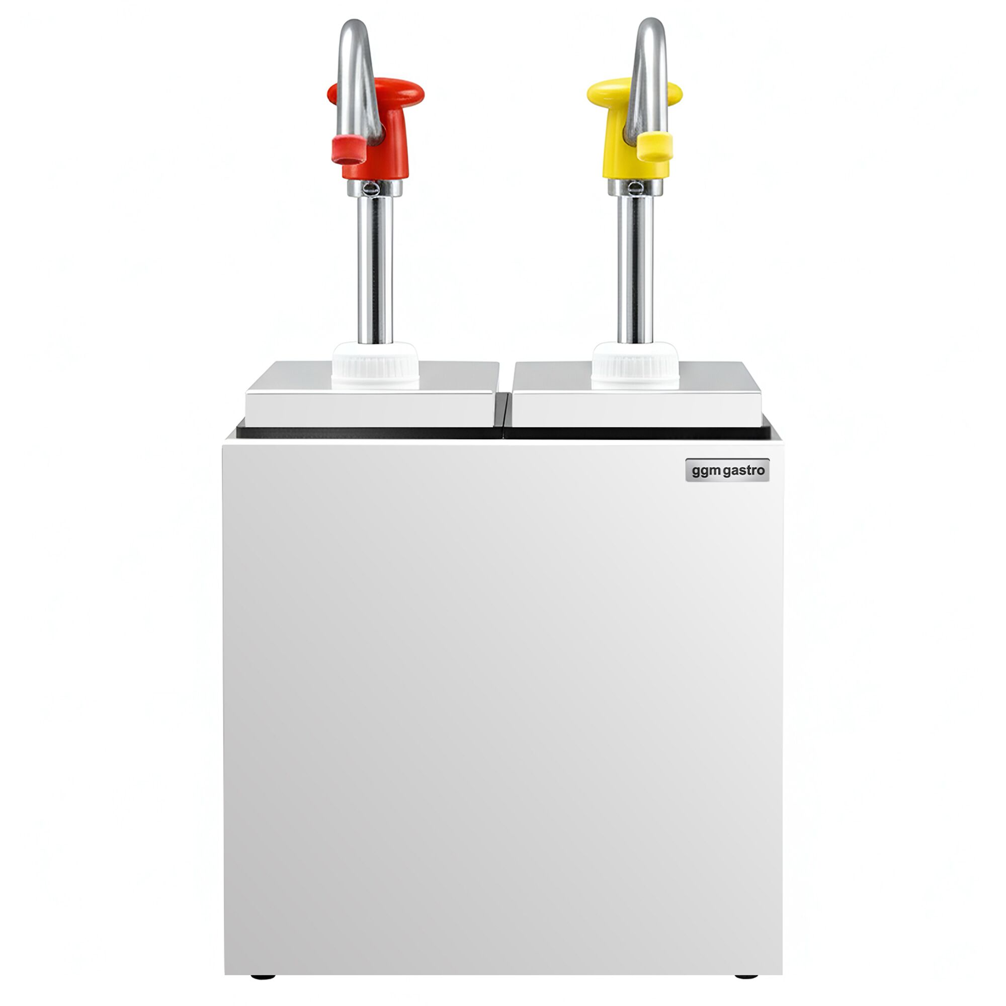 Pompe à sauce - 2x 2,5L - dosage réglable - bec anti-goutte - avec cuve - incl. support inox