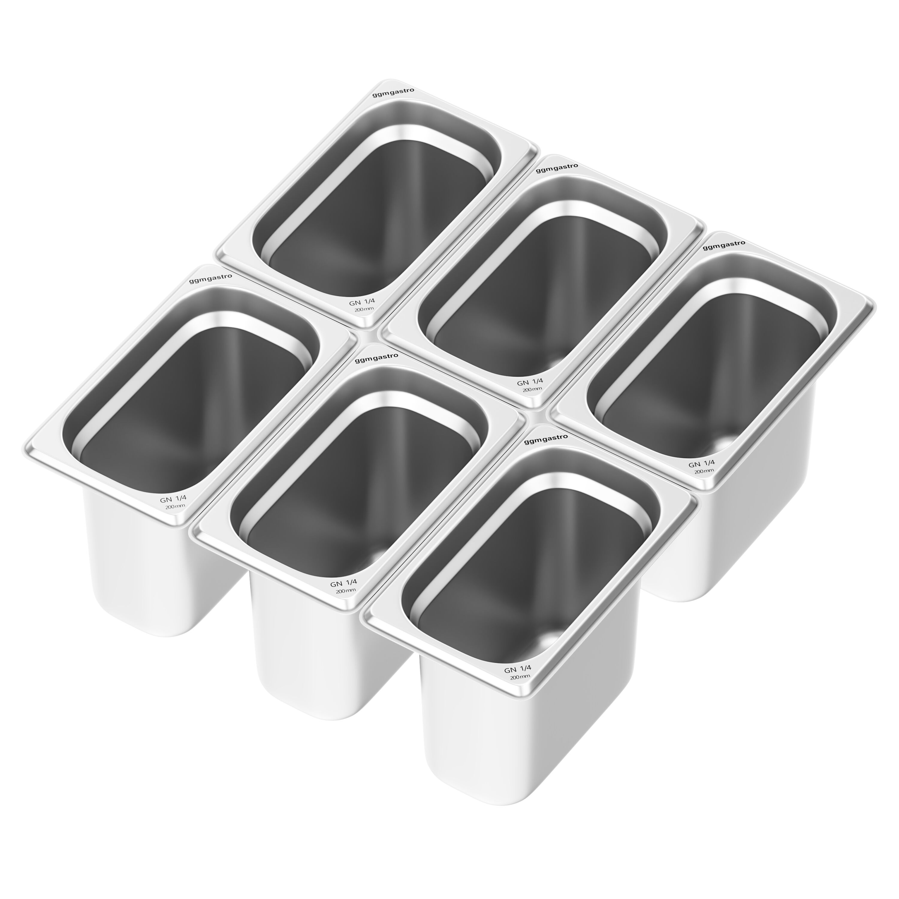 (6 pièces) Récipients en acier inoxydable GN 1/4 - hauteur 200mm