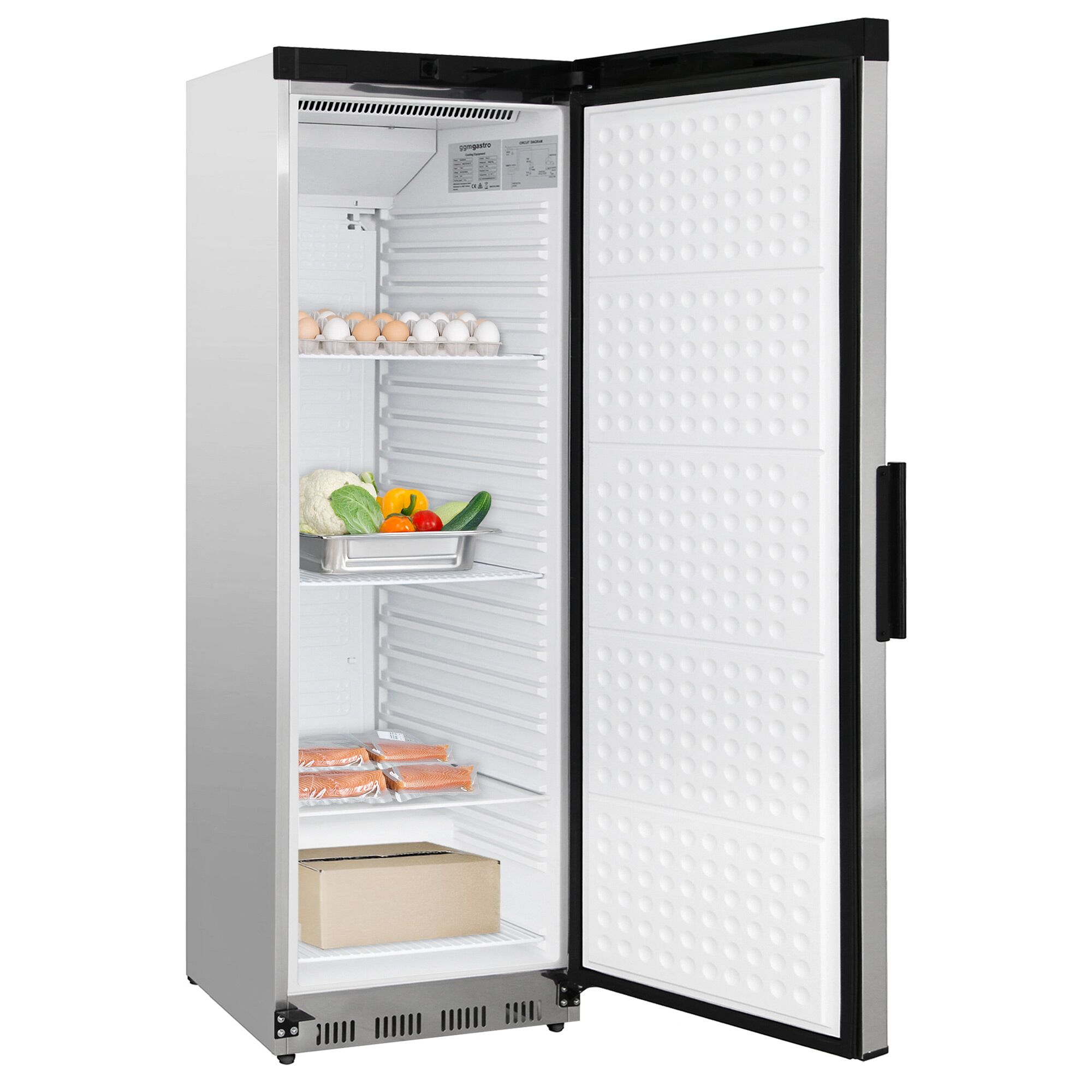 Lagerkühlschrank Edelstahl PREMIUM - 400 Liter - mit 1 Tür - Innenseite der Tür aus Kunststoff