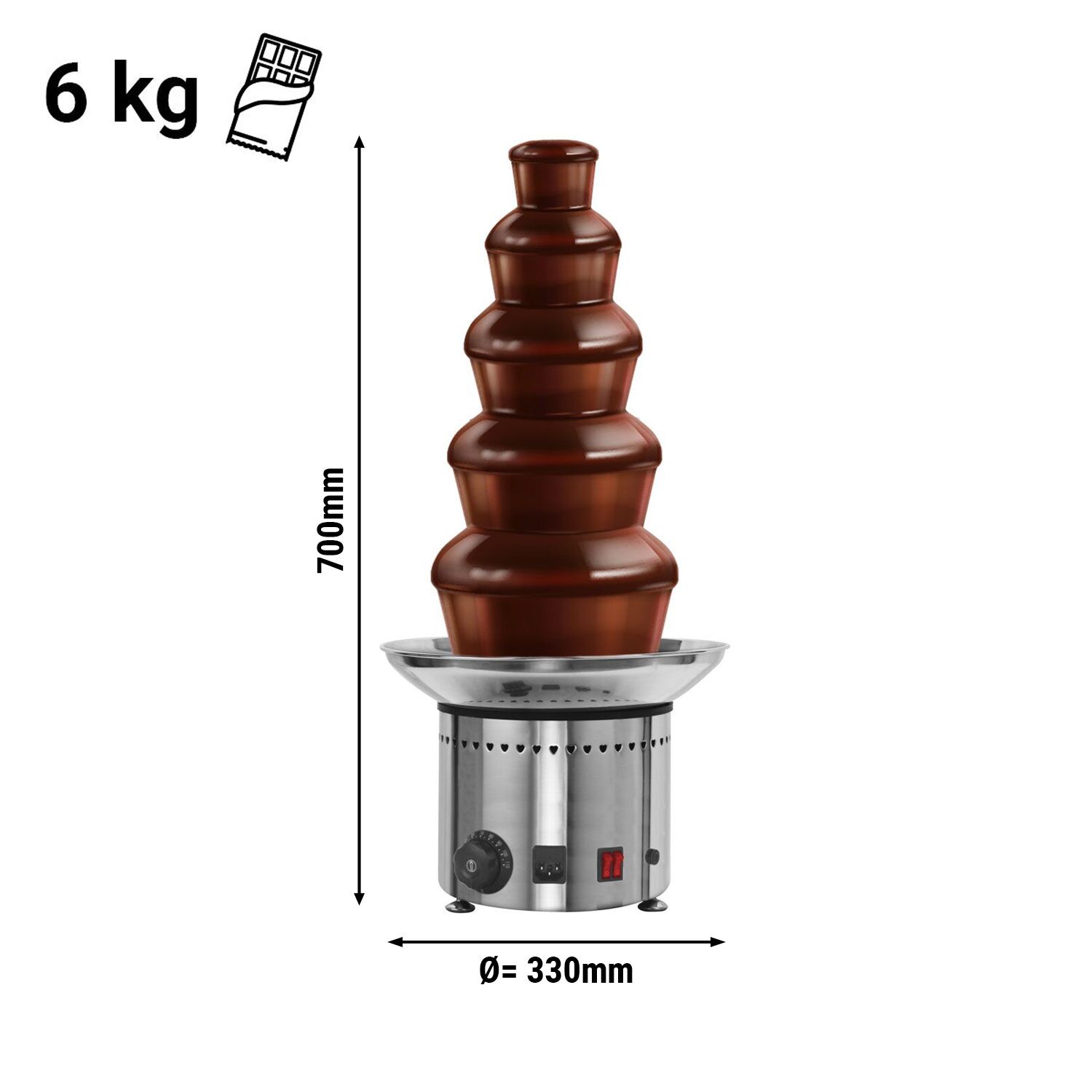 Schokoladenbrunnen - 280 Watt - 5 Etagen - Füllmenge: 6 kg - Höhe: 700mm