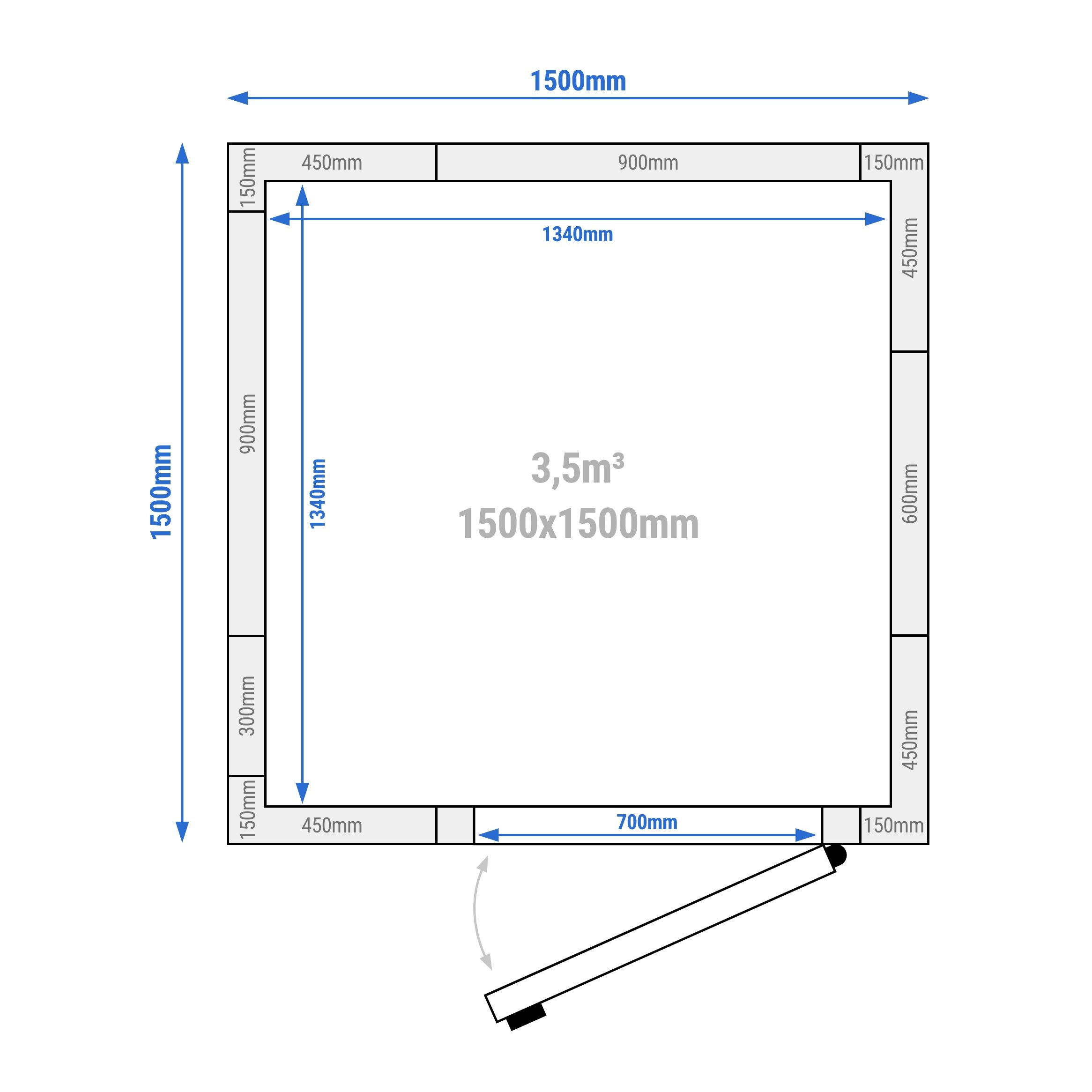 Chambre froide - 1500 x 1500 mm - 3,5 m³