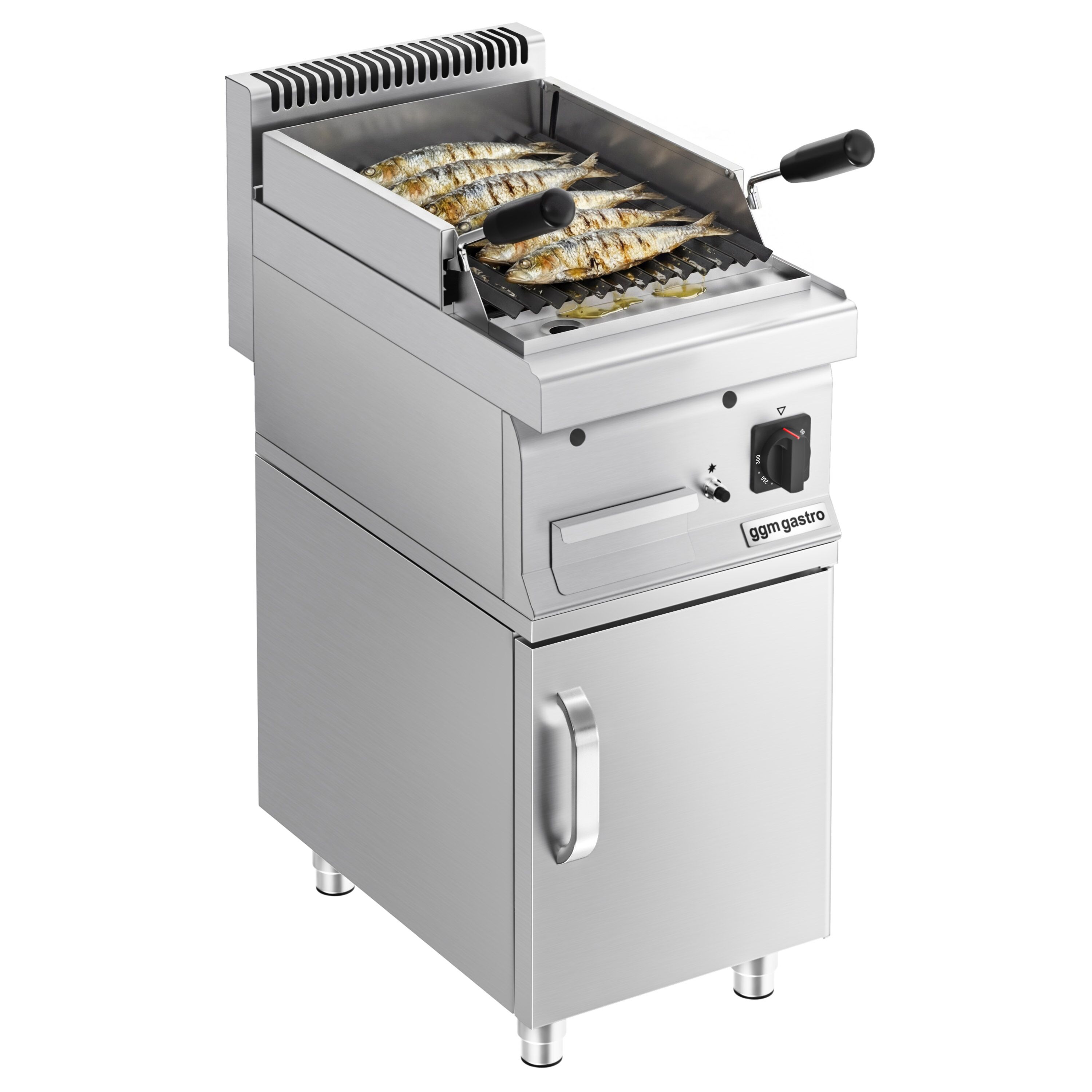 Grill à pierre de lave à gaz – 5,5 kW – grille inclinable – incl. soubassement avec 1 porte