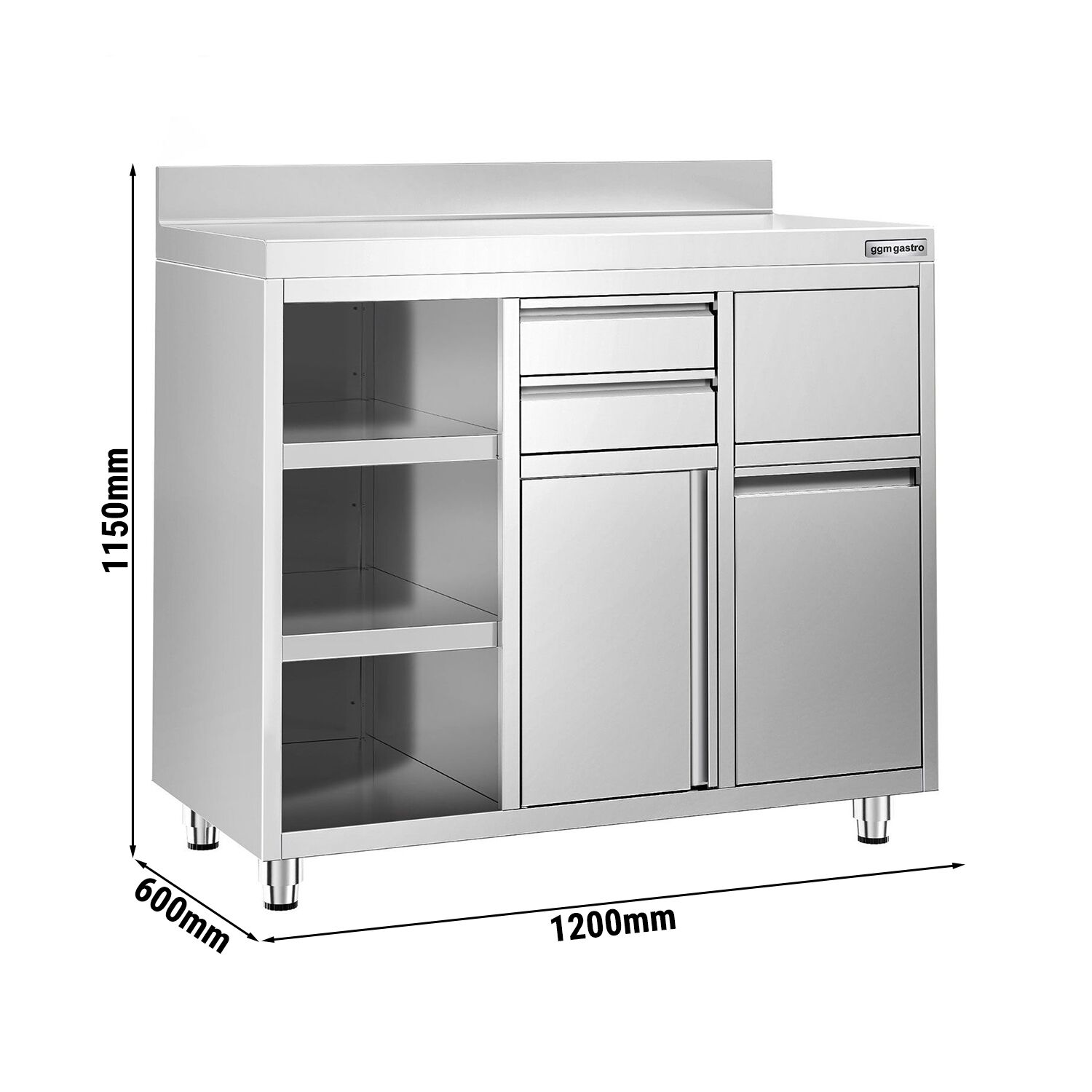 Table armoire en acier inoxydable - 1292x600mm - avec portes battantes - avec dosseret - pour machine à café (cafetière à filtre)