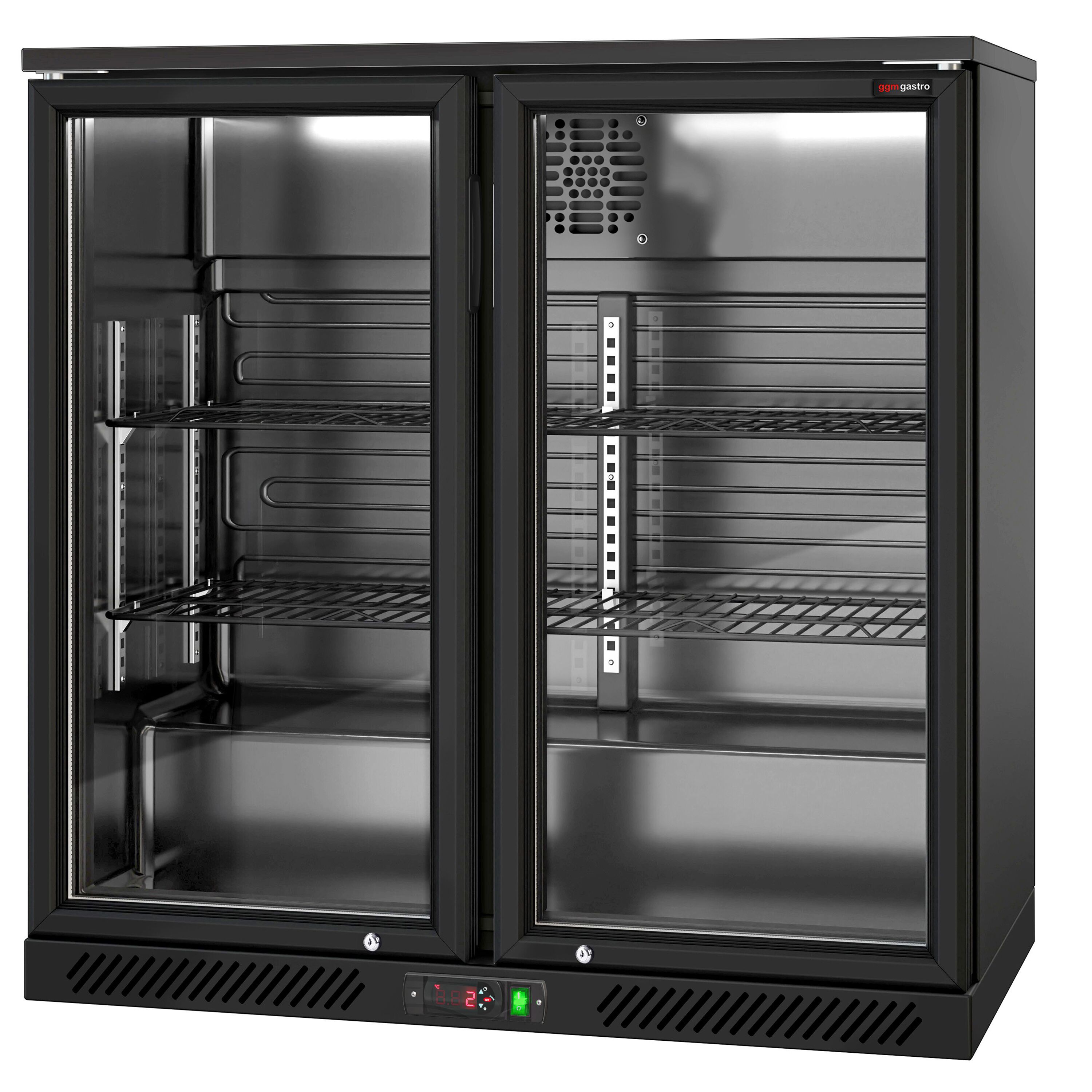 Réfrigérateur de bar – 900 mm – 220 litres – avec 2 portes vitrées battantes – Extérieur & intérieur Noir