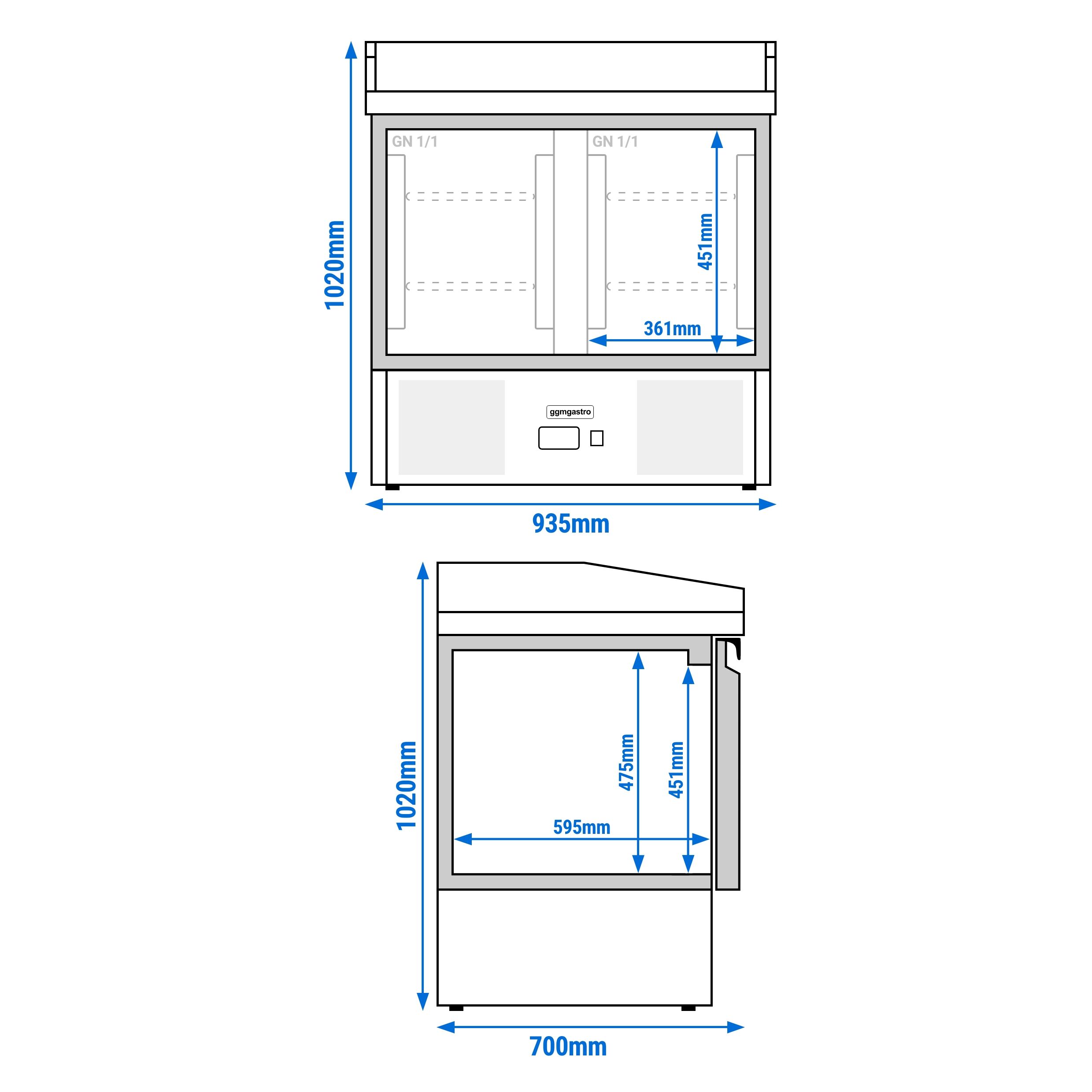 Table réfrigérée pour pizza PREMIUM - 935 x 700 mm - 2 portes