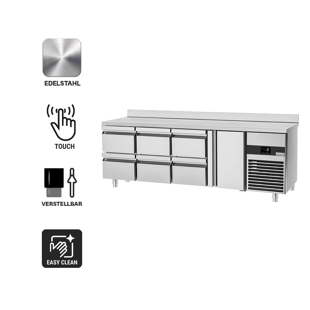 Commercial Refrigerated Worktable PREMIUM - 2330x700 - 1 Door - 6 Drawers - Upstand