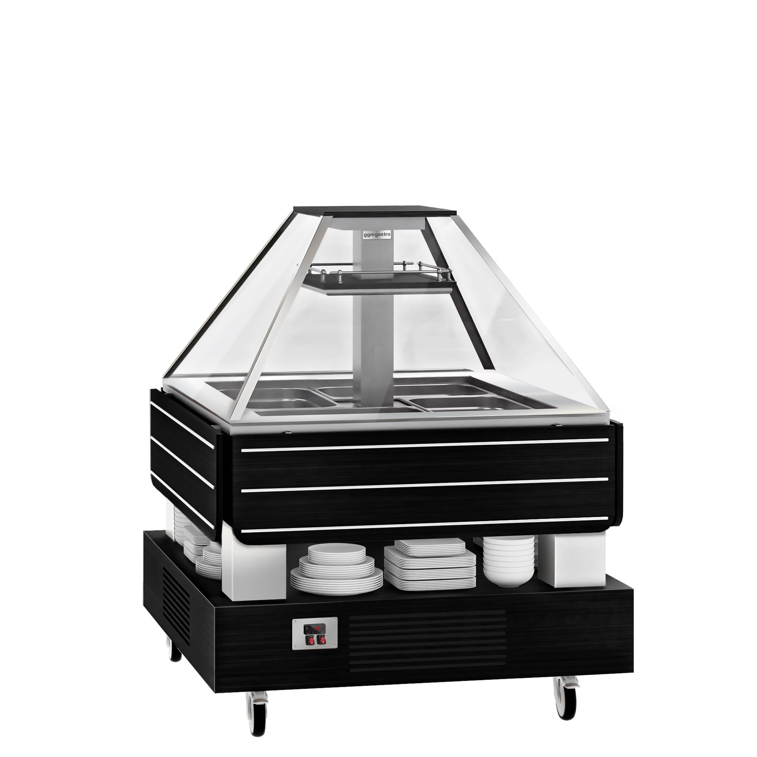 Bar à salades / buffet froid DUBLIN - 1700 mm - avec vitrine en verre inclinée - pour 4x GN 1/1 - Noir
