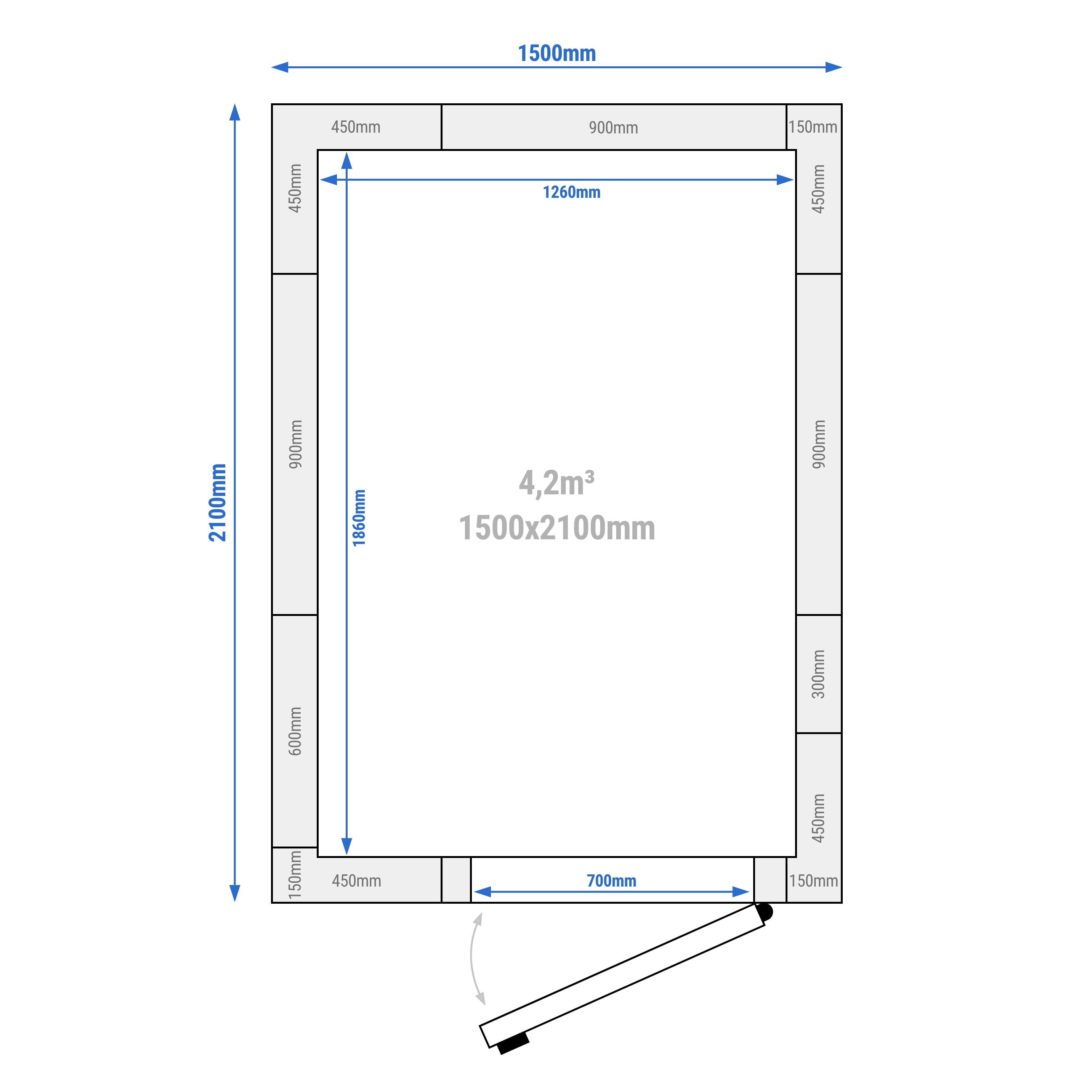 Chambre de congélation – 1500 × 2100 mm – 4,2 m³ – avec rideaux à lamelles inclus