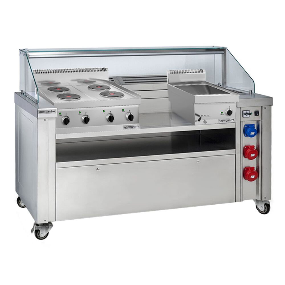 Station de cuisson mobile - 1600 x 850 mm - Hauteur : 1170 mm - incl. cuisinière électrique & bain-marie
