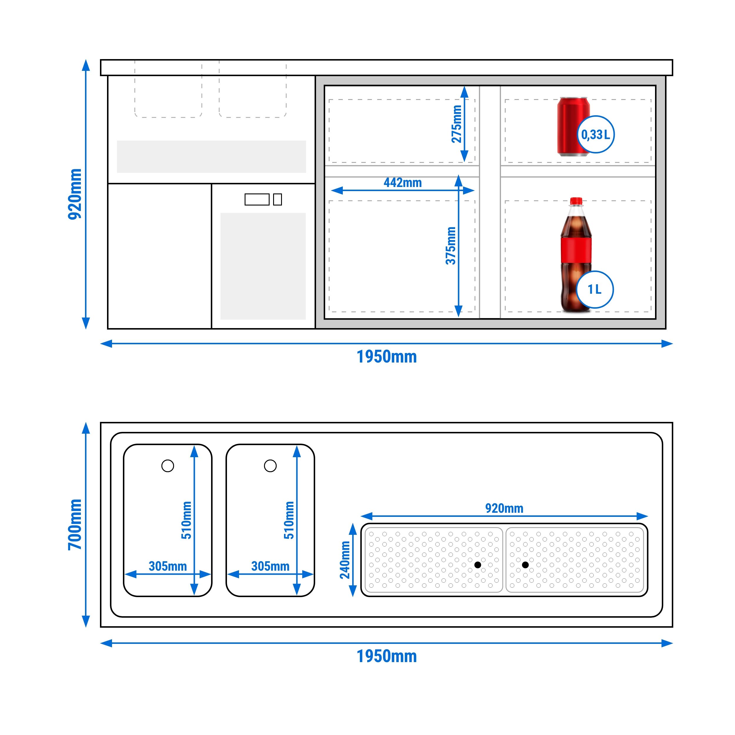 Comptoir à bière Premium PLUS – 1950 × 700 mm – 4 tiroirs
