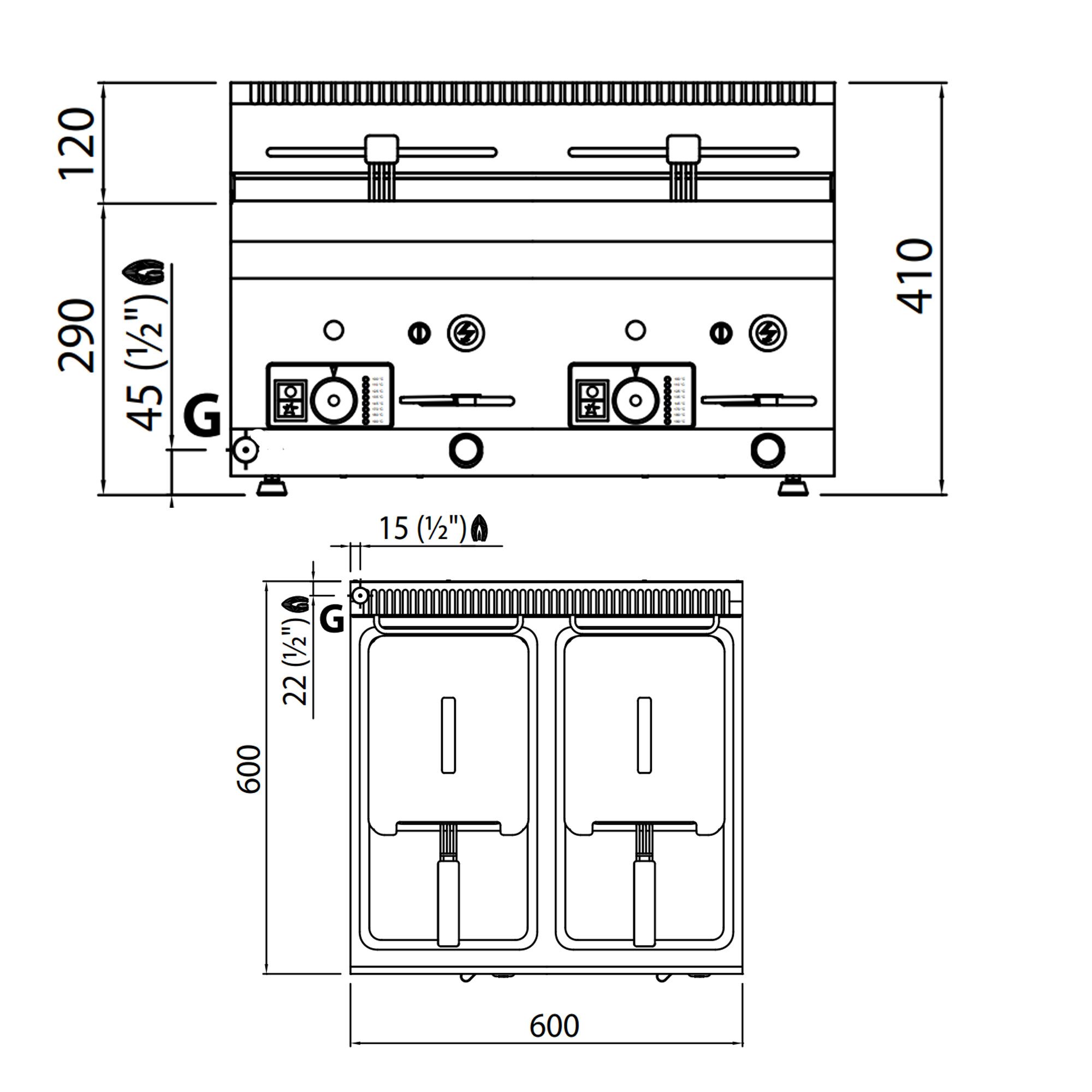 Friteuse à gaz double - 8 + 8 litres - 13,2 kW