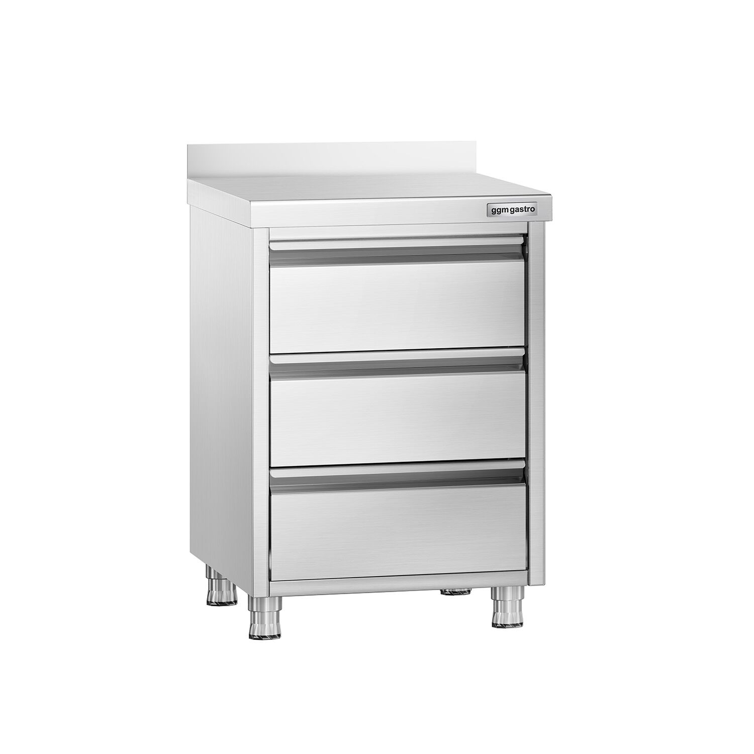Meuble bas à tiroirs PREMIUM - Acier inoxydable - avec 3 tiroirs & dosseret 100mm - 500x600mm