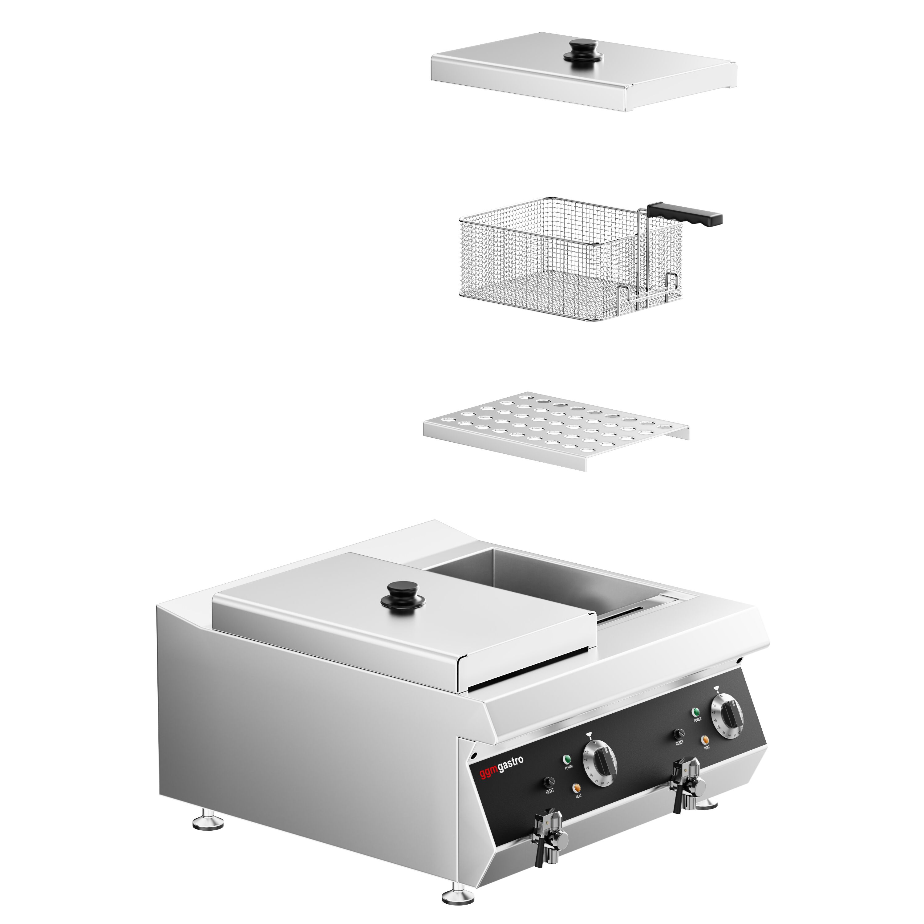Friteuse électrique double – 600 mm – 13+13 litres – 9 kW – avec robinet de vidange