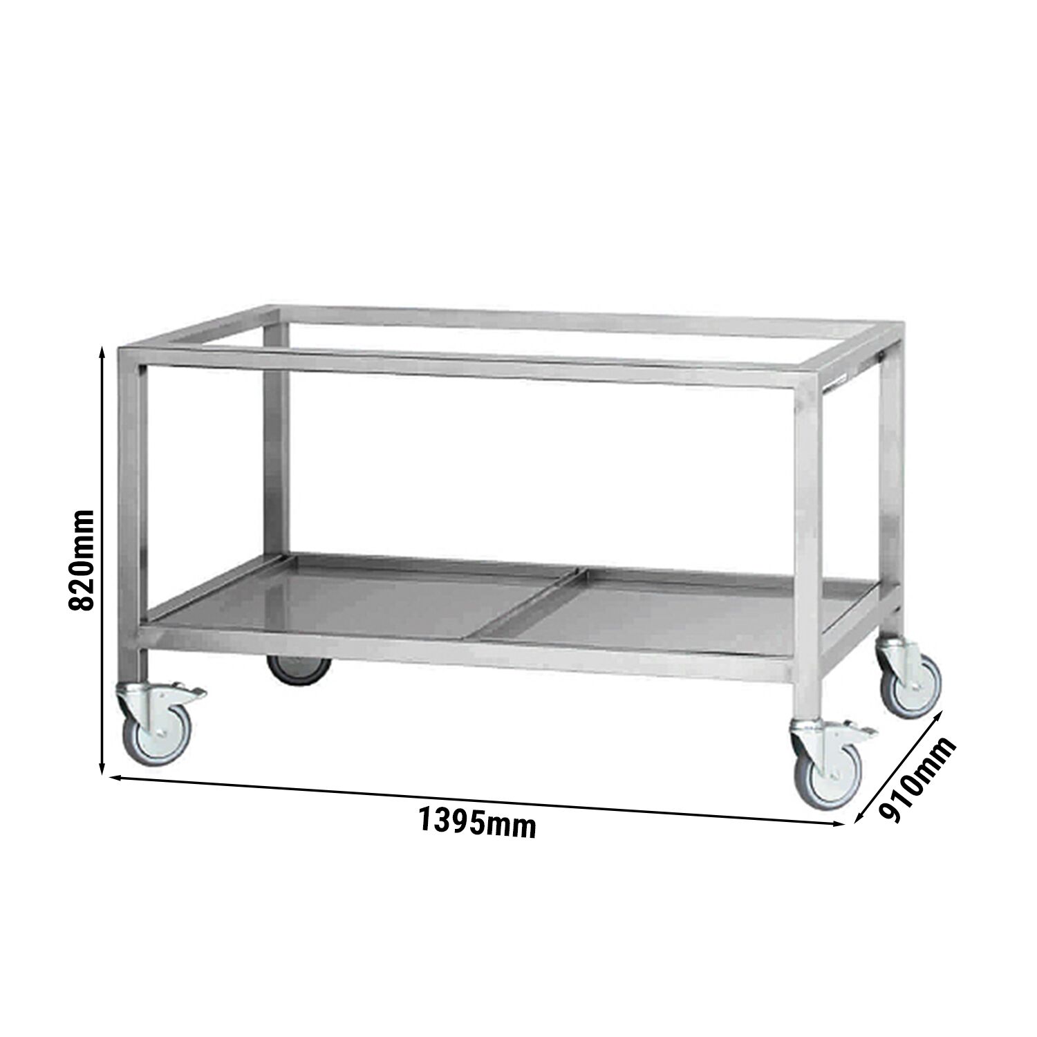 Soubassement ouvert - 1395x910x820mm - Inox - Série ERHM, GHKM & EHKM - avec roulettes