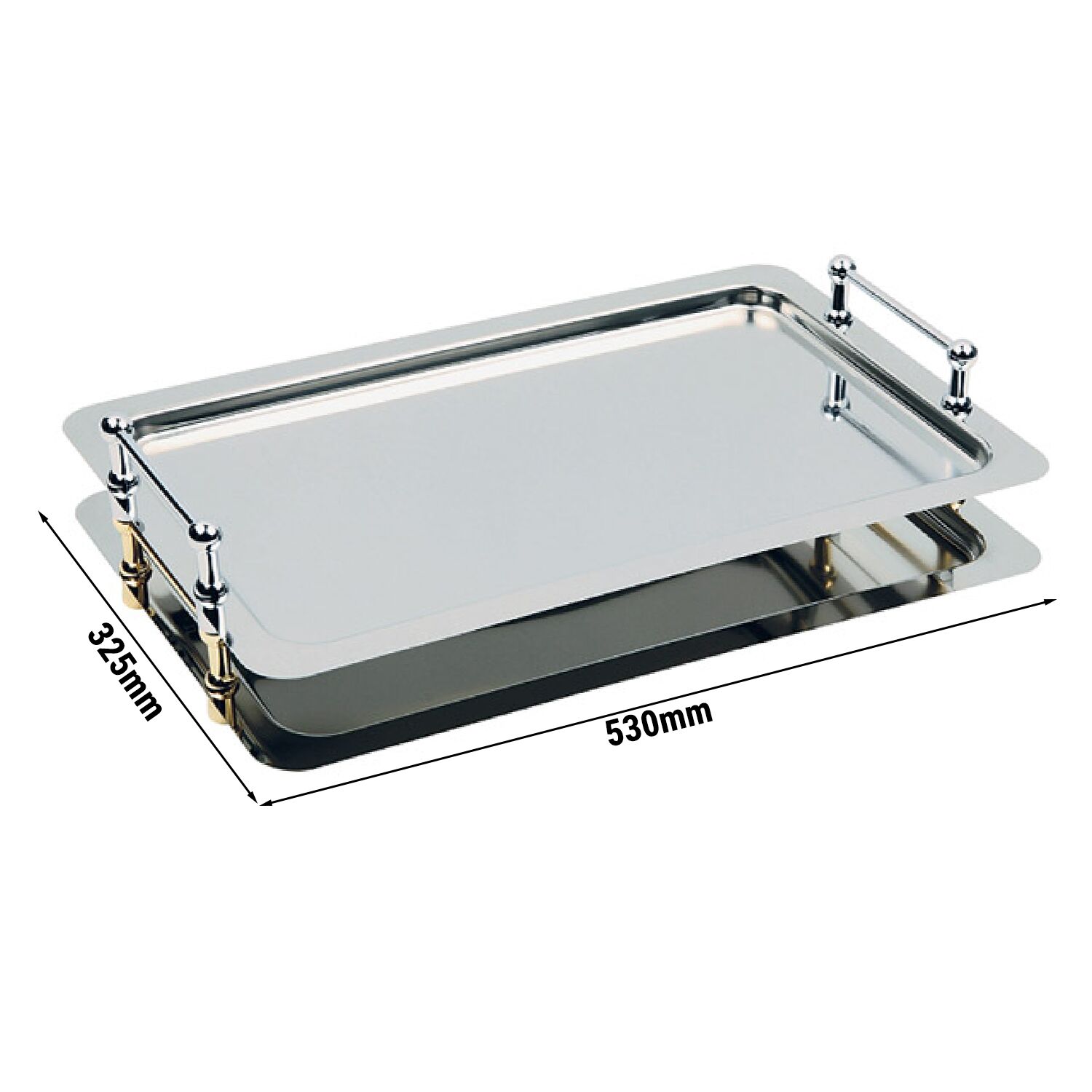 (6 pcs) Plateau GN 1/1 - BUFFET-STAR - Acier inoxydable 18/10 - 530x325mm - Hauteur:70mm - avec poignées - empilable, compatible lave-vaisselle