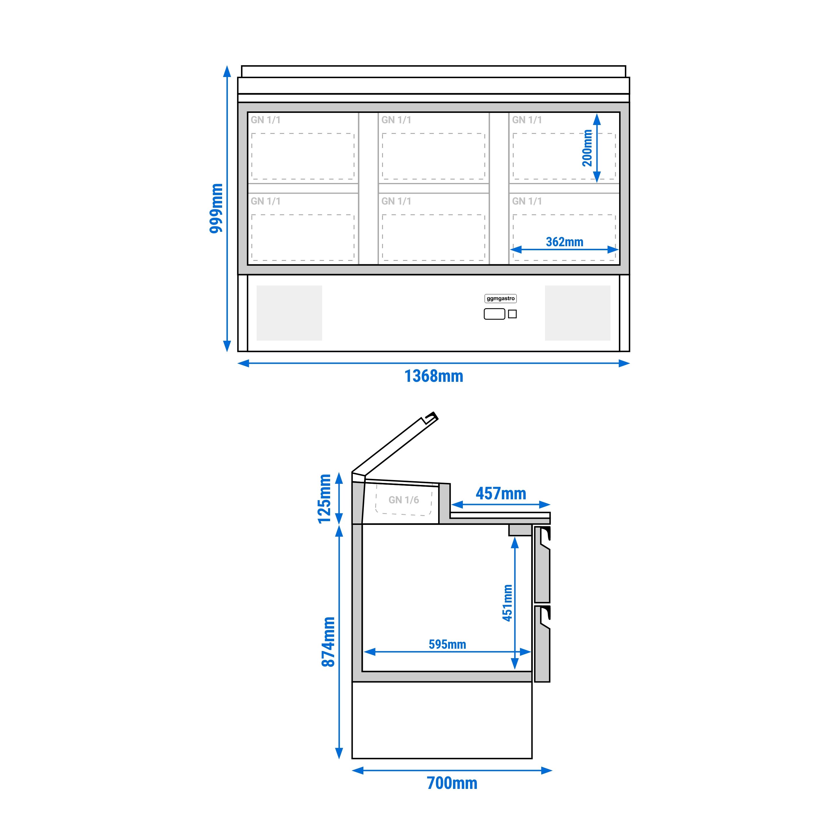 Table de préparation Mini PREMIUM – 1368 mm – 6 tiroirs – pour 8 bacs GN 1/6