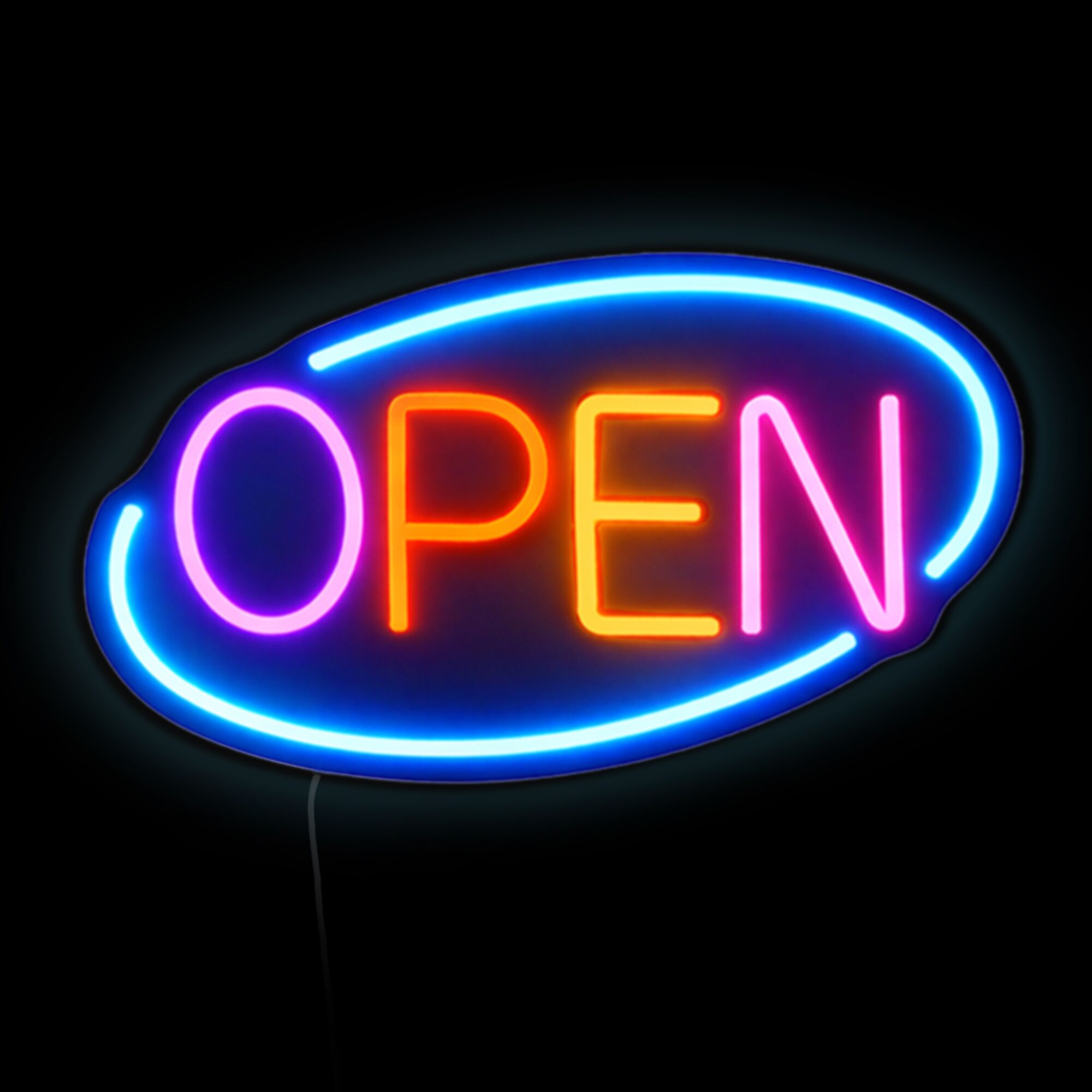 LED illuminated sign - OPEN - dimmable - Blue/Multi-colour - 420x250mm
