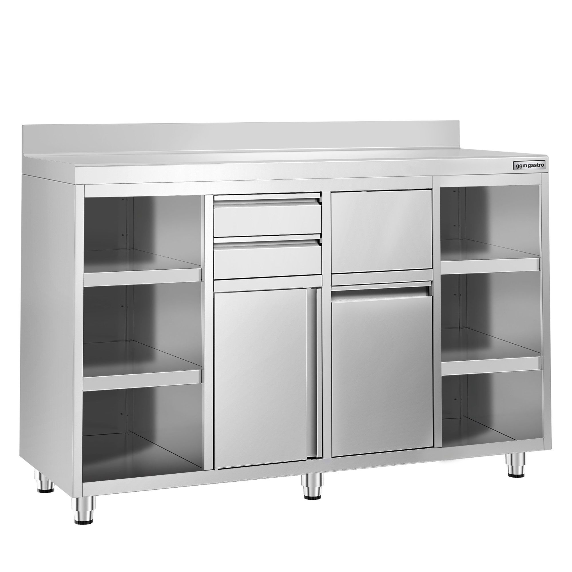 Arbeitsschrank - für Kaffeemaschine - 1600x600mm - mit 2 Schubladen, 1 Tür, 1 Mülleimer & Aufkantung