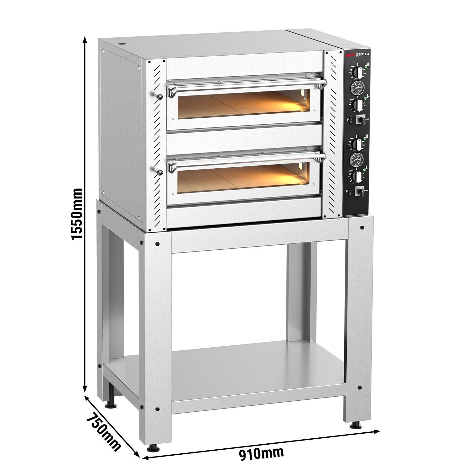Four à pizza électrique – 4+4 x 25 cm – Manuel – incl. support inférieur