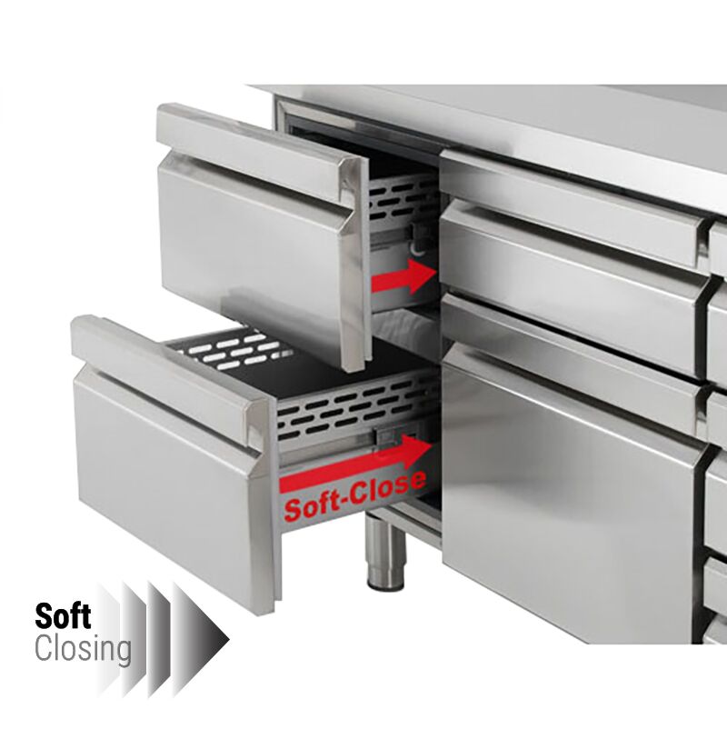 Commercial Refrigerated Worktable PREMIUM - 2330x700 - 2 Doors - 4 Drawers - Upstand