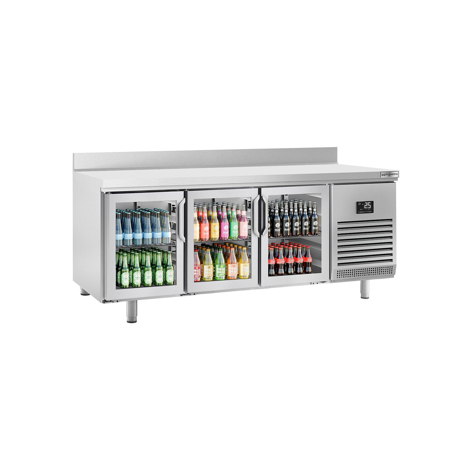 Table réfrigérée Premium PLUS - 1960x600 mm - avec 3 portes vitrées - avec dosseret